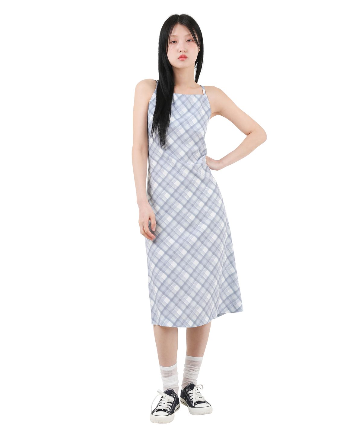 카타르시스(KATHARSIS) 뷔스티에 백리스 코르셋 원피스 블루체크 ONE SIZE