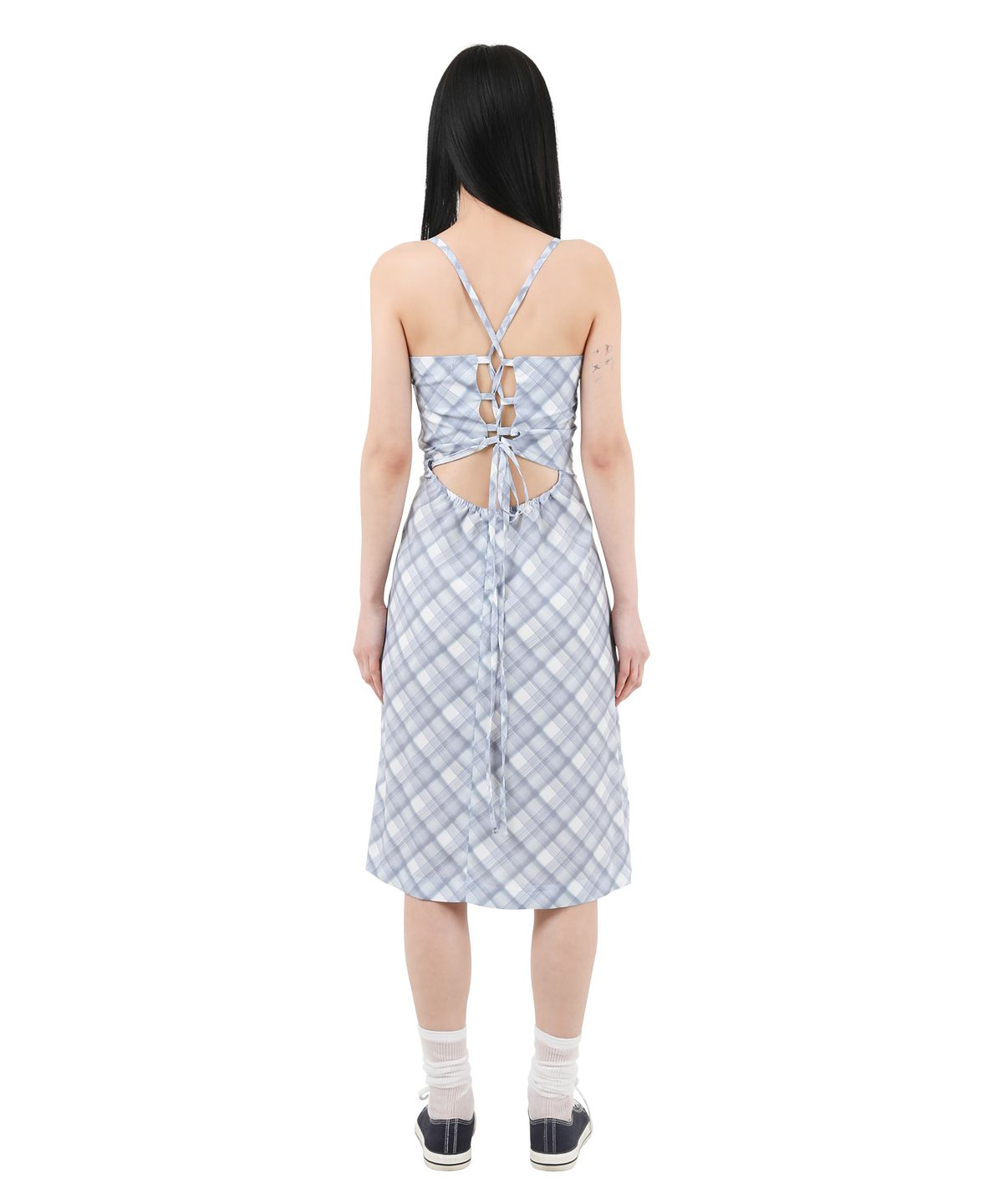 카타르시스(KATHARSIS) 뷔스티에 백리스 코르셋 원피스 블루체크 ONE SIZE