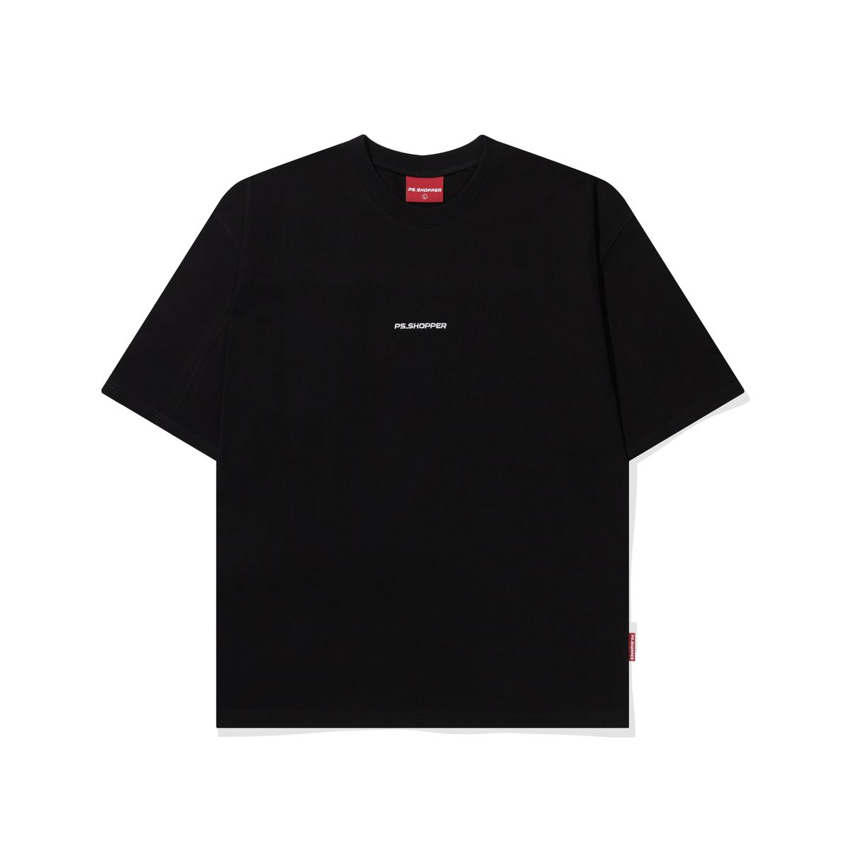 피에스쇼퍼(PSSHOPPER) 스몰로고 뒤판 절개 숏슬리브(반팔티셔츠) [블랙]