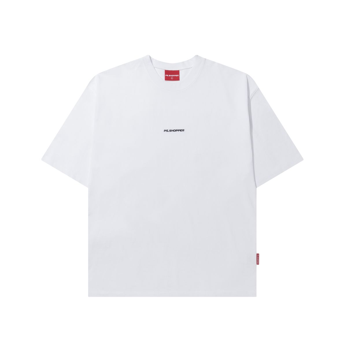 피에스쇼퍼(PSSHOPPER) 스몰로고 뒤판 절개 숏슬리브(반팔티셔츠) [화이트]