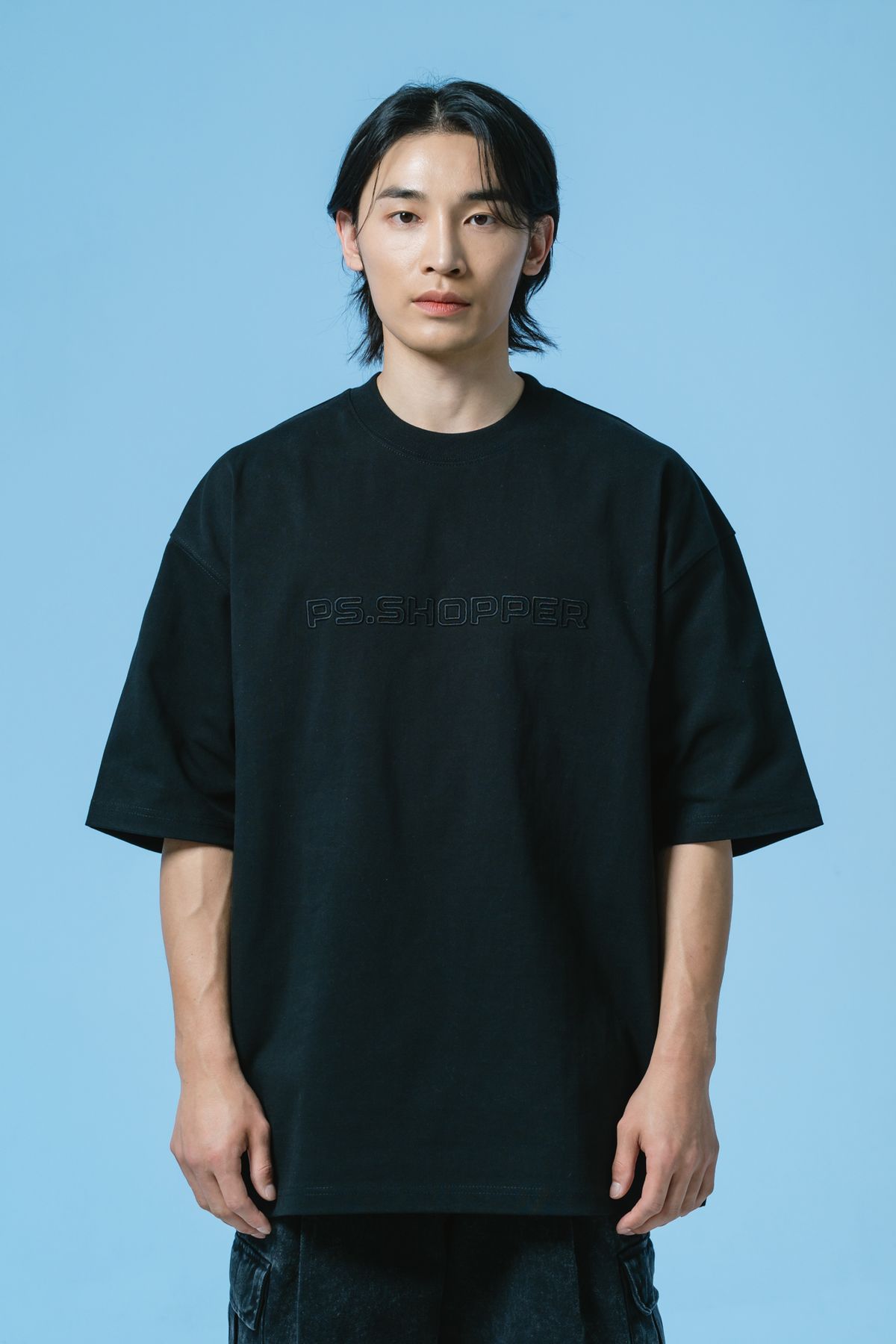 피에스쇼퍼(PSSHOPPER) 빅로고 프리미엄 코튼 이너 티셔츠 [블랙]