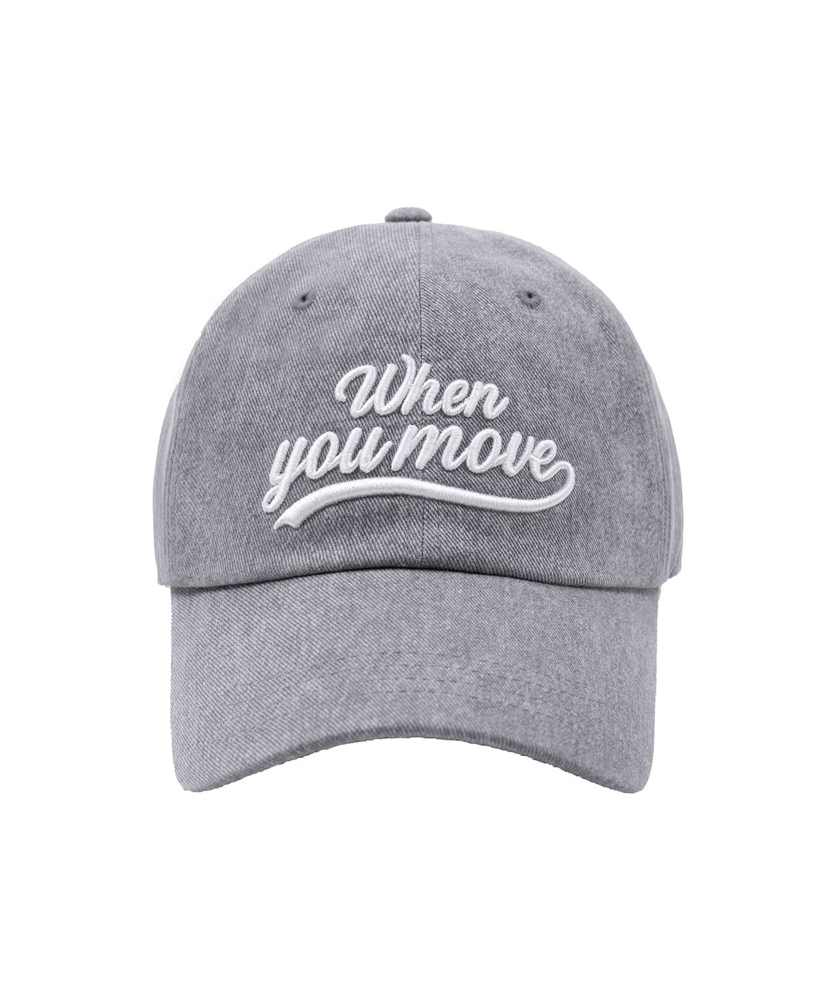 웬유무브(WHEN YOU MOVE) 피그먼트 테일 로고 볼캡 데님 그레이