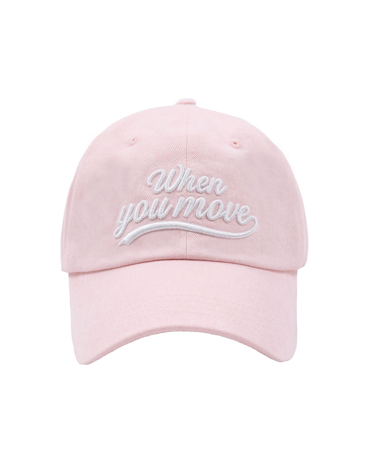 웬유무브(WHEN YOU MOVE) 피그먼트 테일 로고 볼캡 데님 핑크