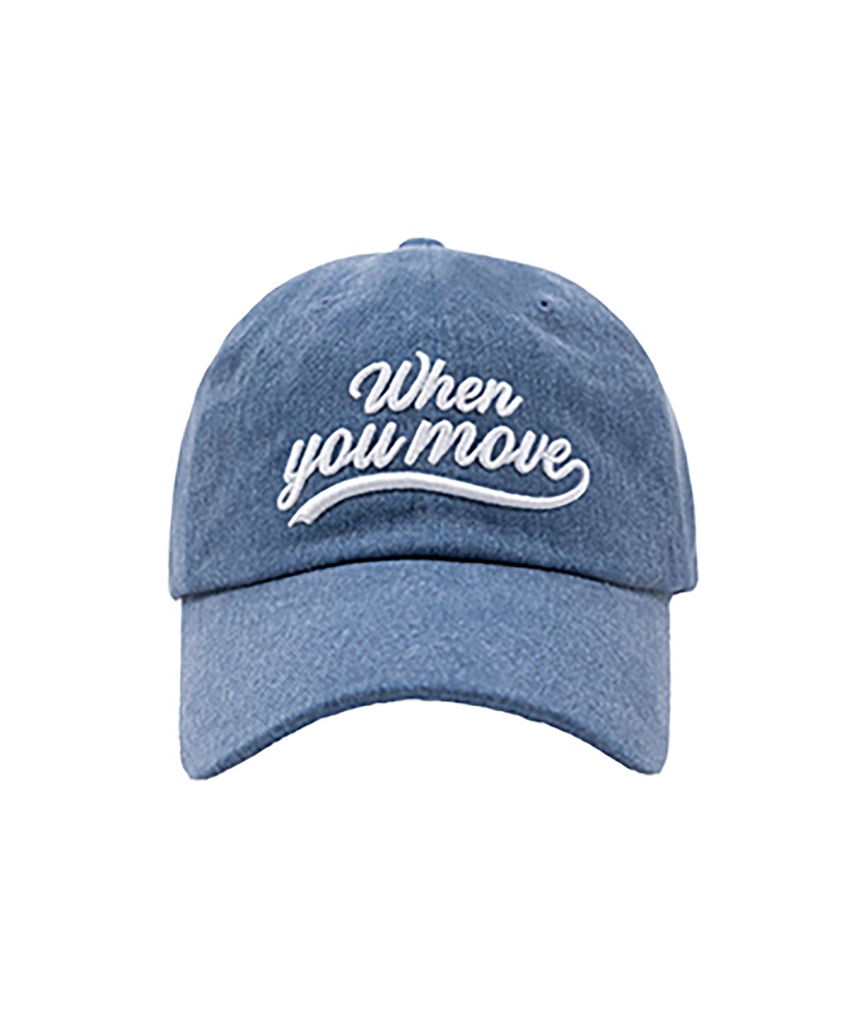 웬유무브(WHEN YOU MOVE) 피그먼트 테일 로고 볼캡 데님 블루