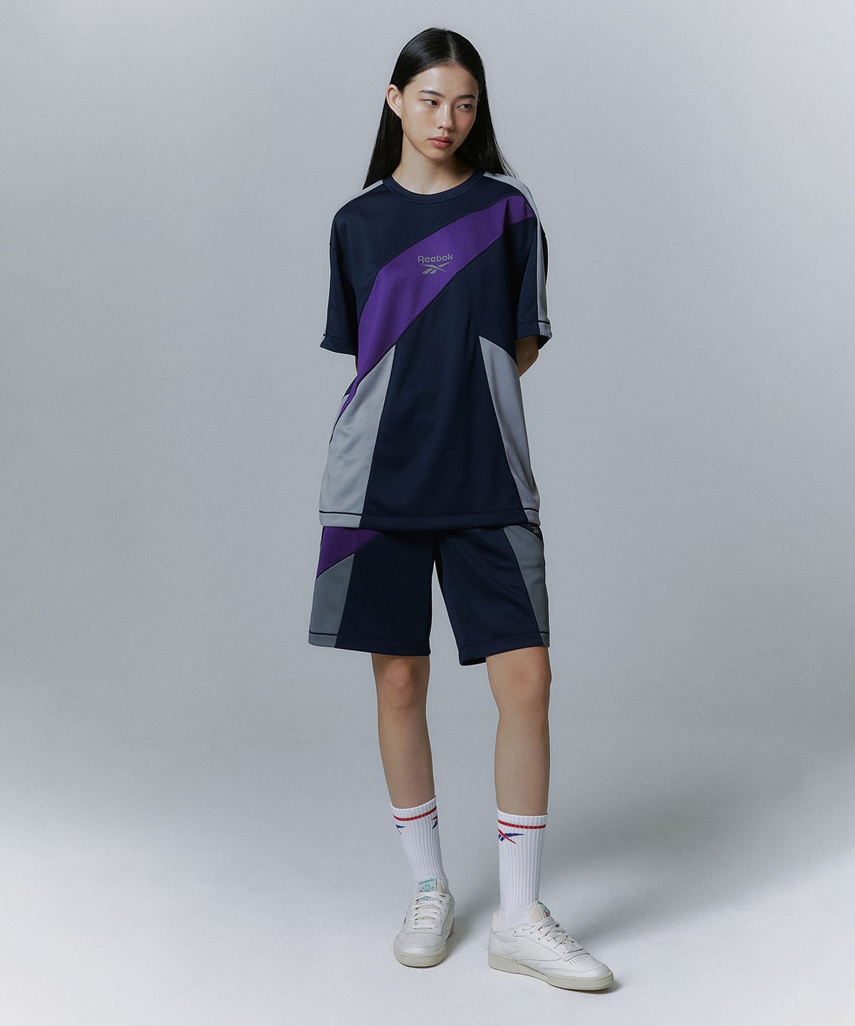 리복(REEBOK) 패널드 벡터 메쉬 티셔츠 - 네이비