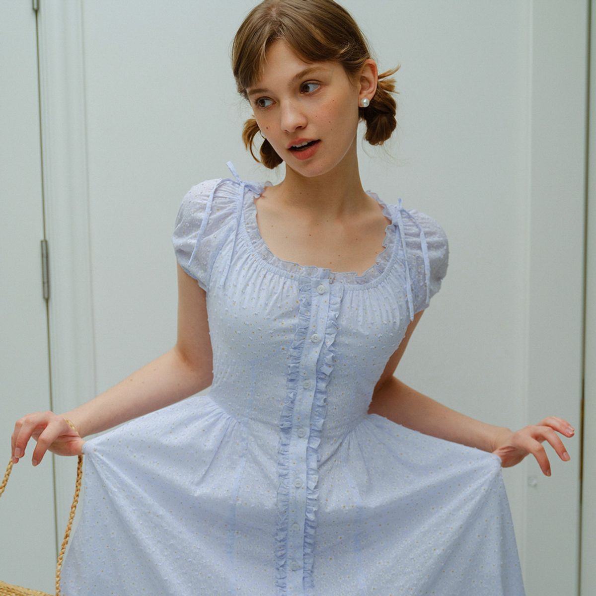 던드롭(DUNDROP) DD_Pastoral flower ruffled dress