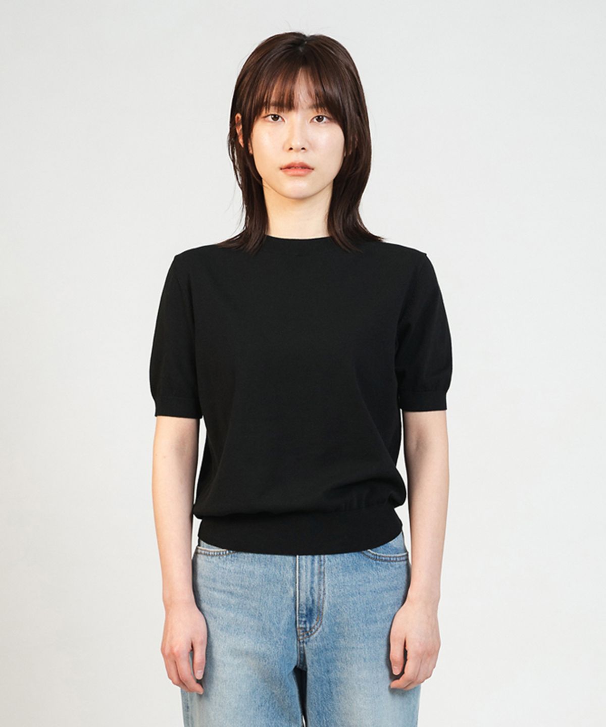 셔터(SHIRTER) [WOMEN] PLAIN ROUND NECK HALF KNIT (4 COLOR)