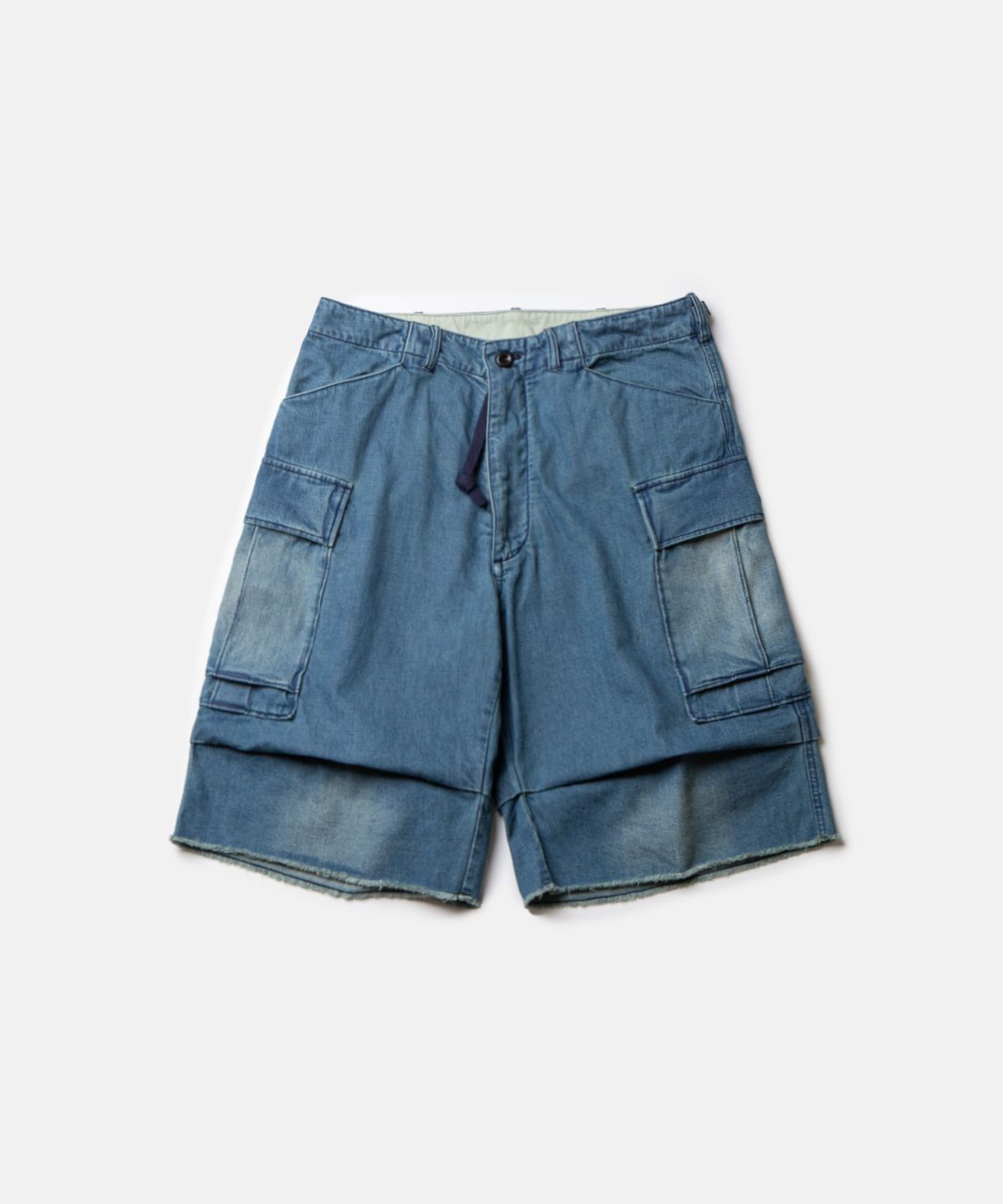 비헤비어(BEHEAVYER) MIL HALF PANTS  washed denim