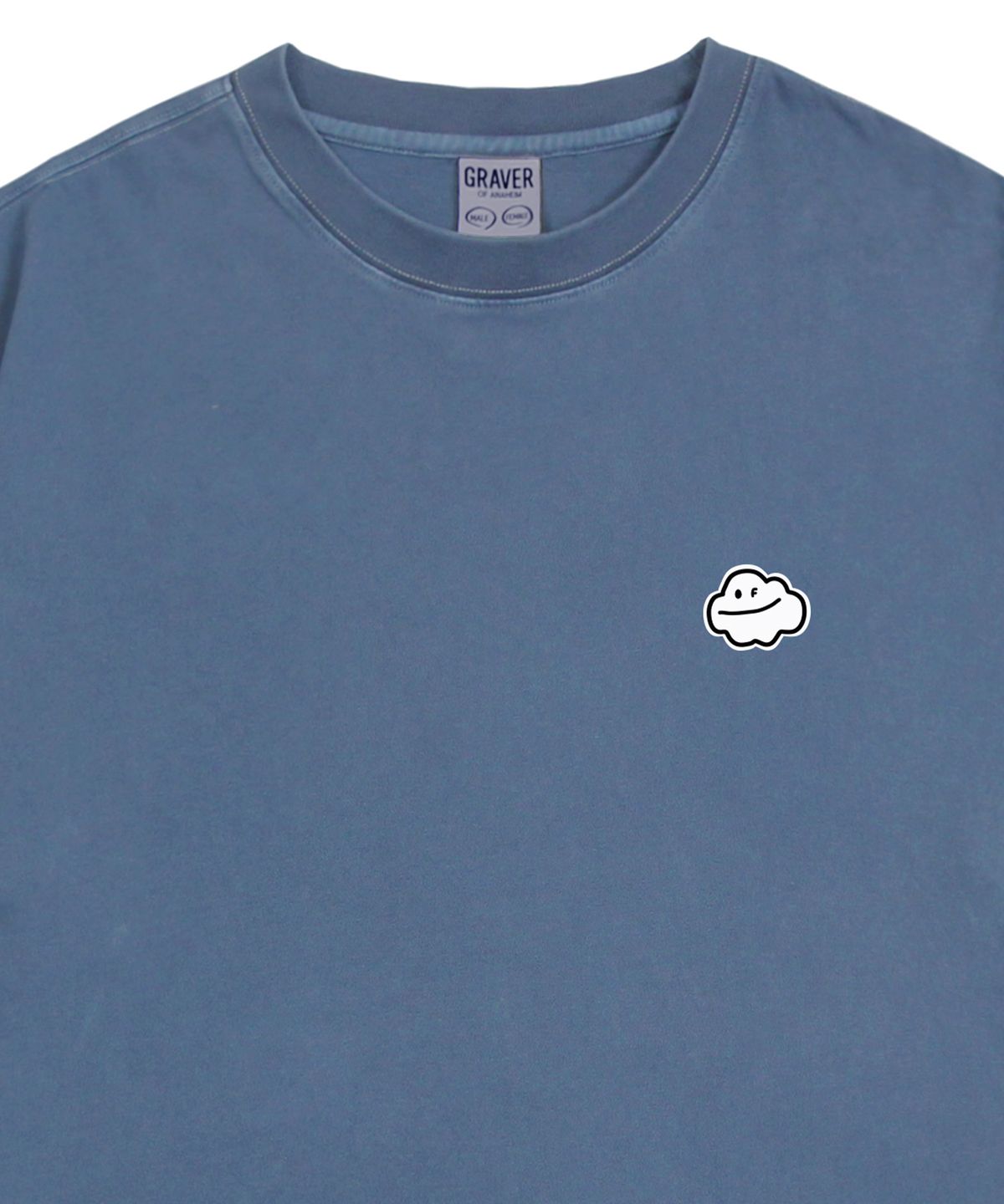 그레이버(GRAVER) [UNISEX]스몰 구름 스마일 피그먼트 반팔티_블루섀도우