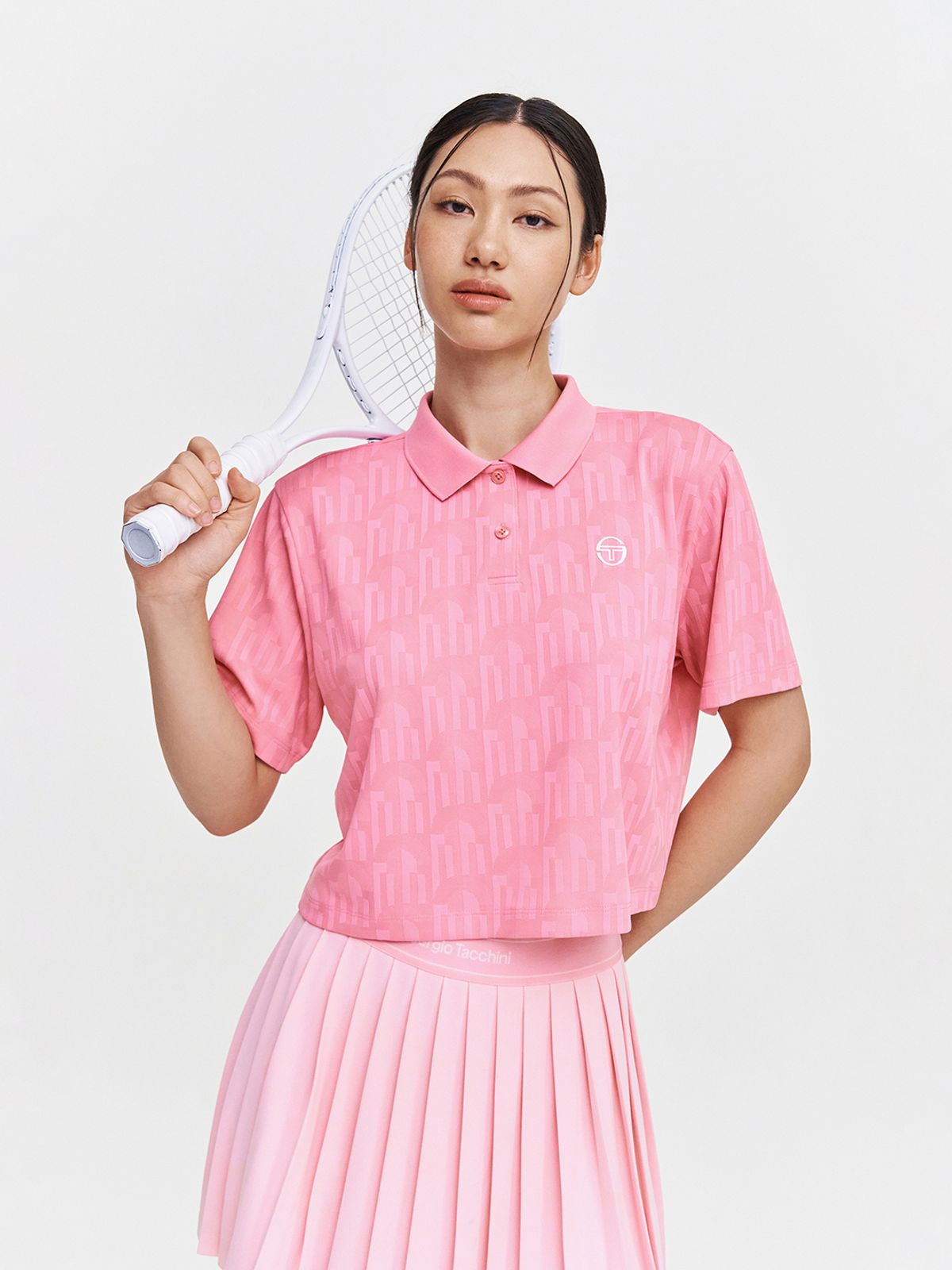 세르지오 타키니(SERGIO TACCHINI) W 리조트 AOP 모노그램 반팔 폴로 셔츠 (Pink)
