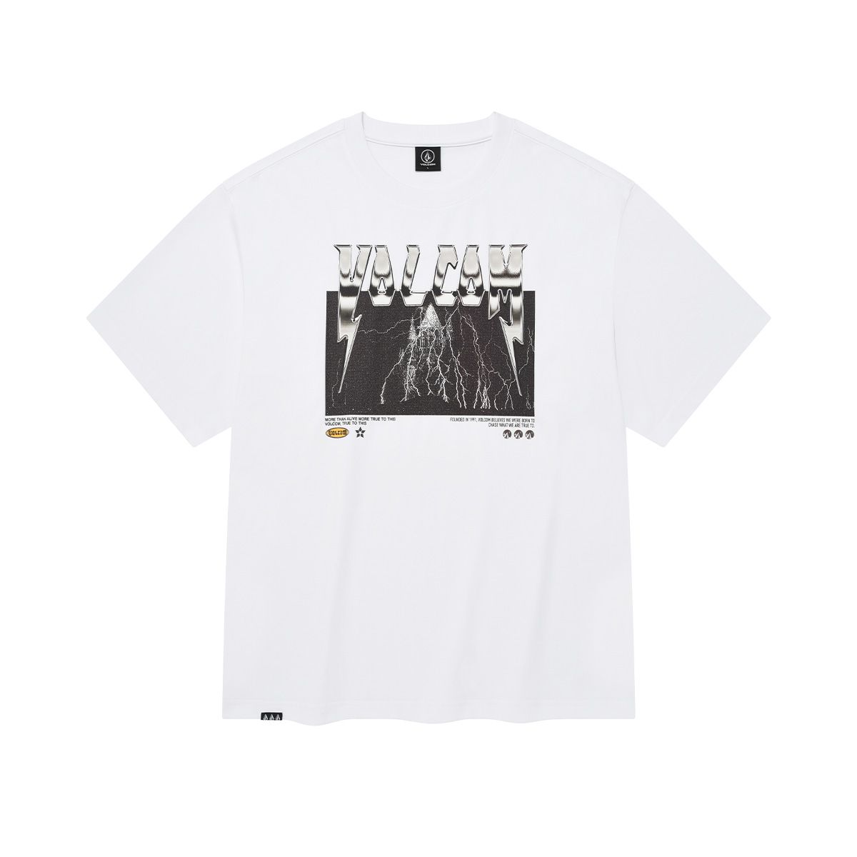 볼컴(VOLCOM) 썬더 볼컴 오버핏 반팔 티셔츠(화이트)