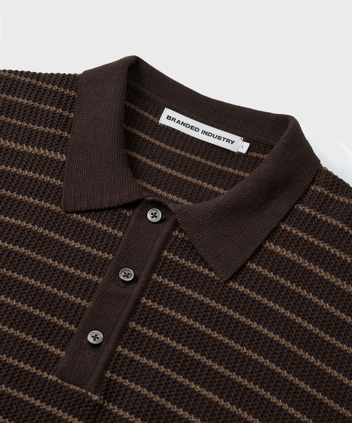 브랜디드(BRANDED) HARD TWIST HOLIDAY POLO KNIT [BROWN STRIPE]