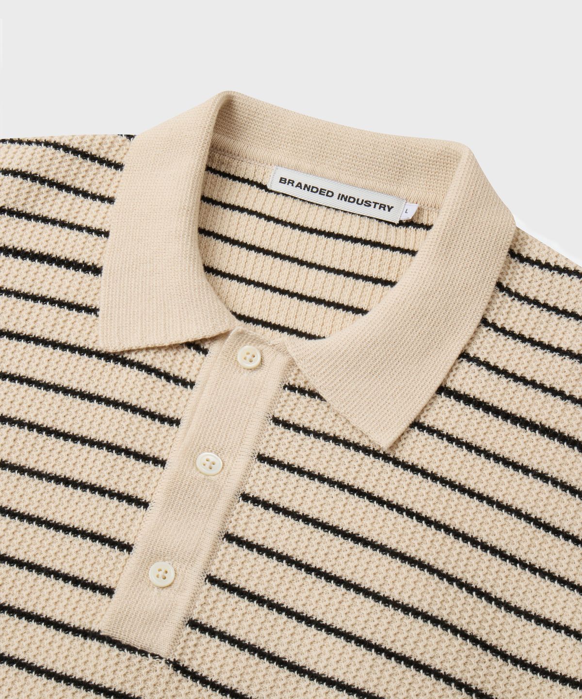 브랜디드(BRANDED) HARD TWIST HOLIDAY POLO KNIT [IVORY STRIPE]