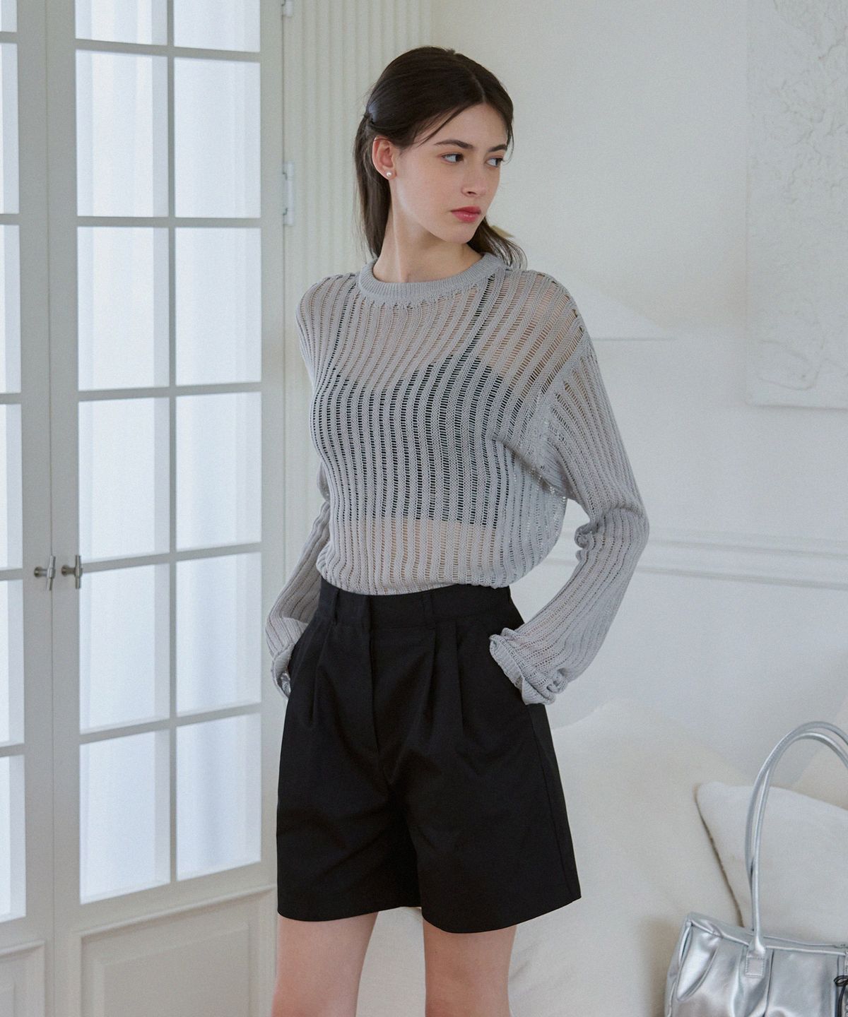 드로우핏 우먼(DRAWFIT WOMEN) 린넨 시어 루즈핏 니트 [WHITE]