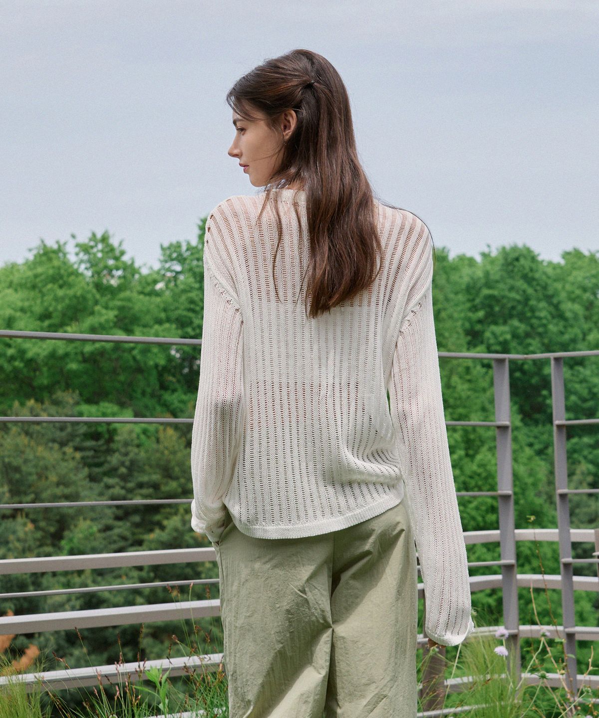 드로우핏 우먼(DRAWFIT WOMEN) 린넨 시어 루즈핏 니트 [WHITE]