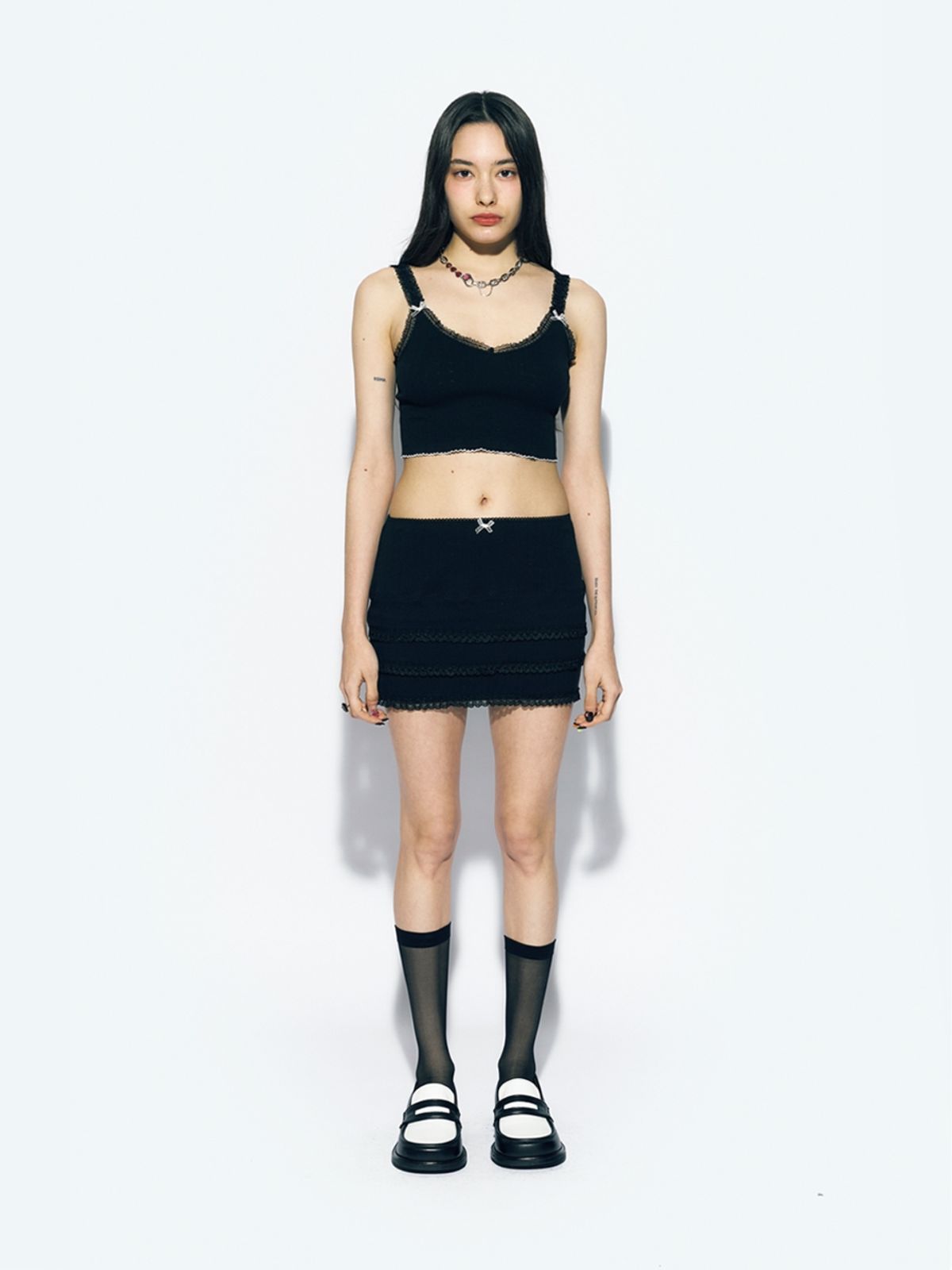 에즈이프 캘리(ASIF CALIE) LACE LAYERED MINI SKIRT BLACK