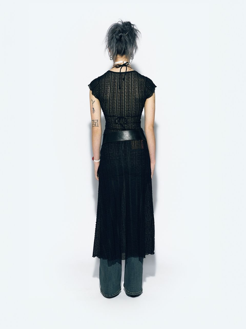 MUSINSA公式 | ASIF CALIE RIBBON SLIT MAXI DRESS BLACK