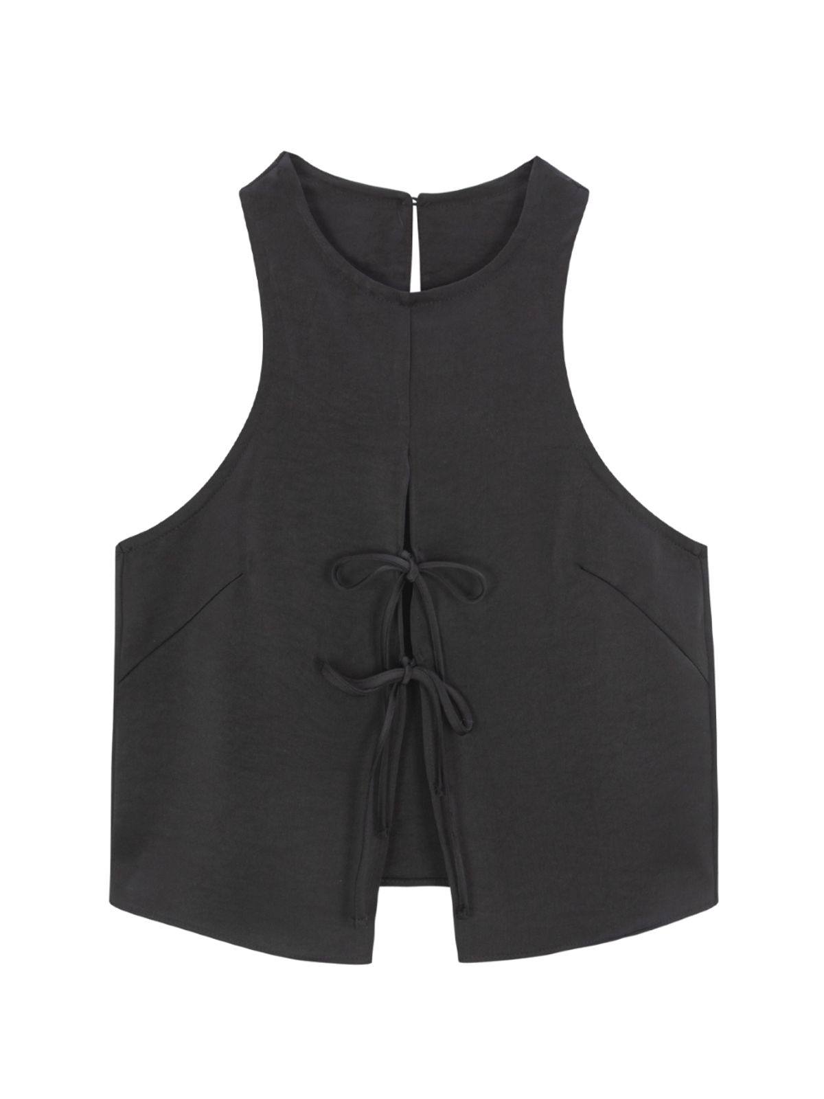 에즈이프 캘리(ASIF CALIE) RIBBON OPEN SLEEVELESS BLOUSE BLACK
