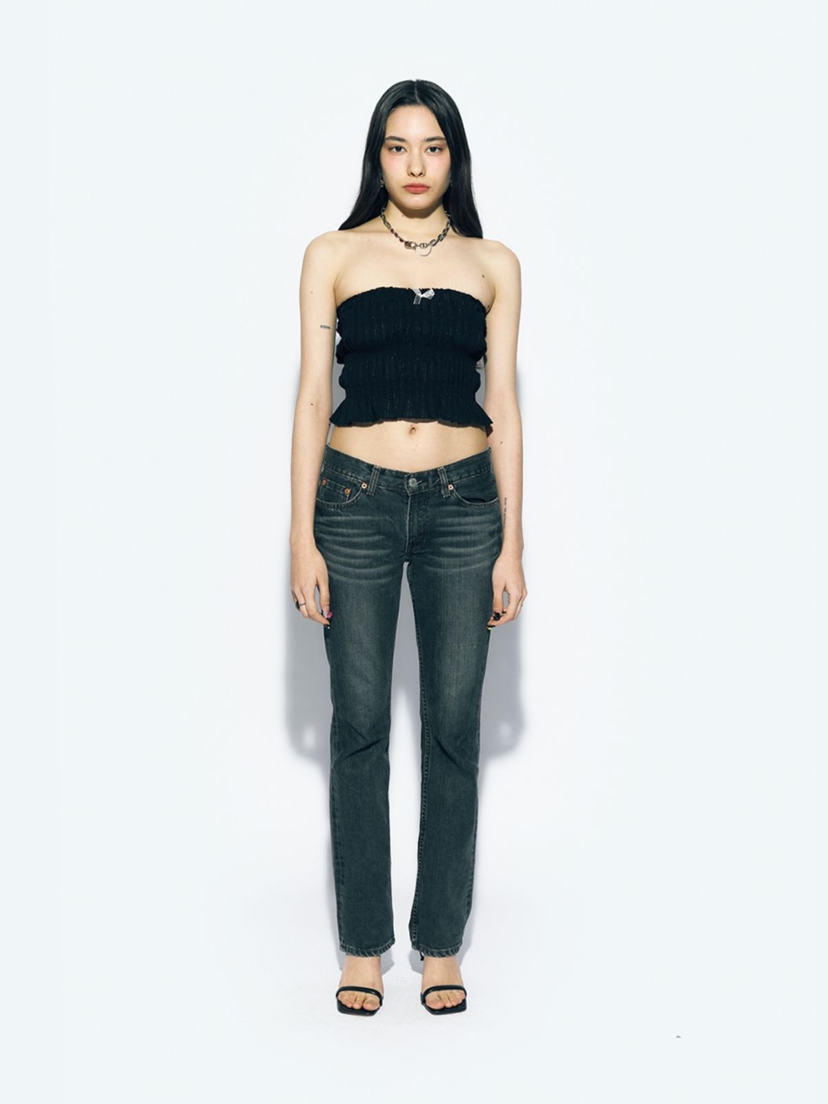에즈이프 캘리(ASIF CALIE) FRILL SHIRRING TUBE TOP BLACK