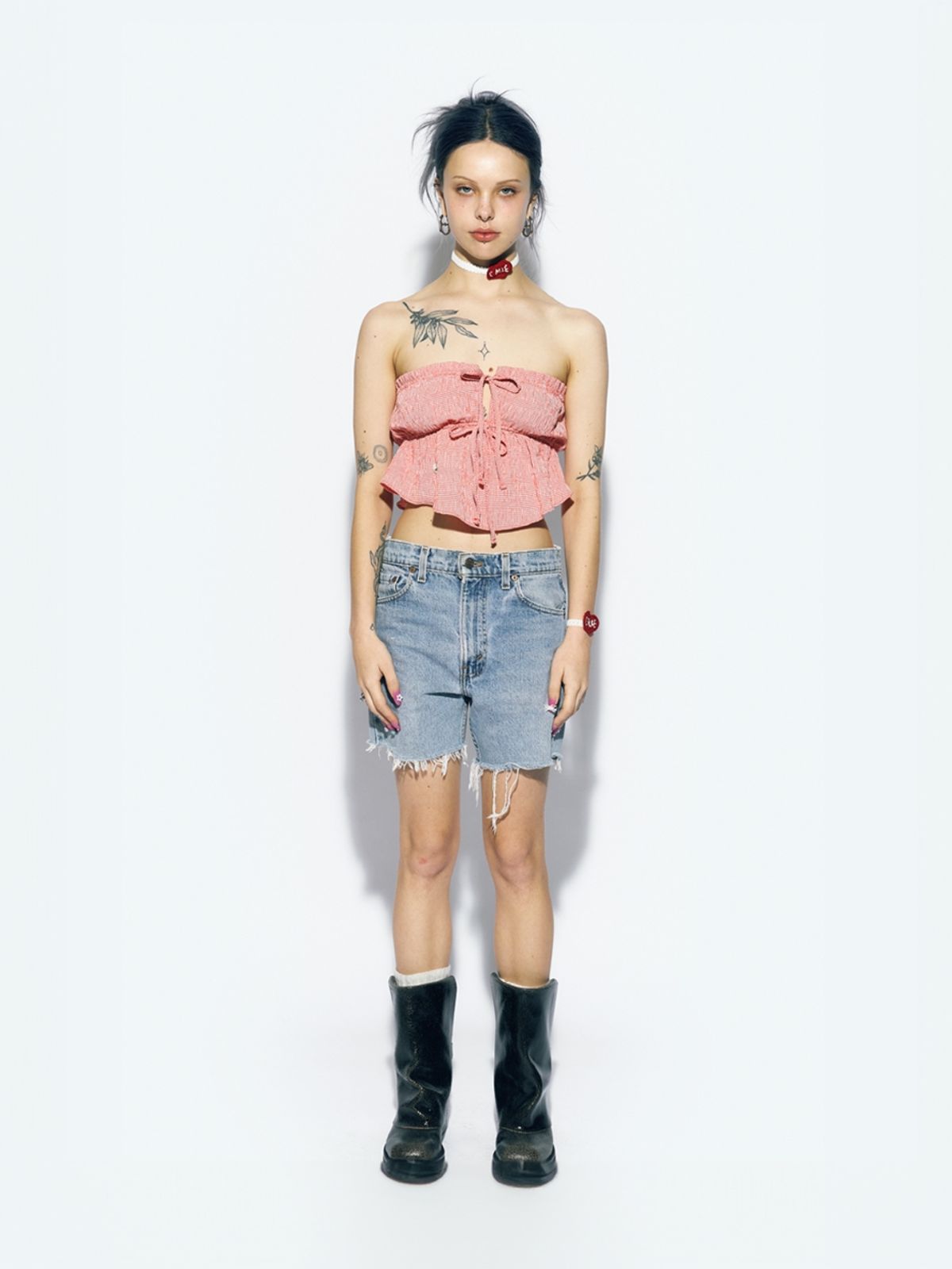 에즈이프 캘리(ASIF CALIE) GINGHAM CHECK SLEEVELESS BLOUSE RED