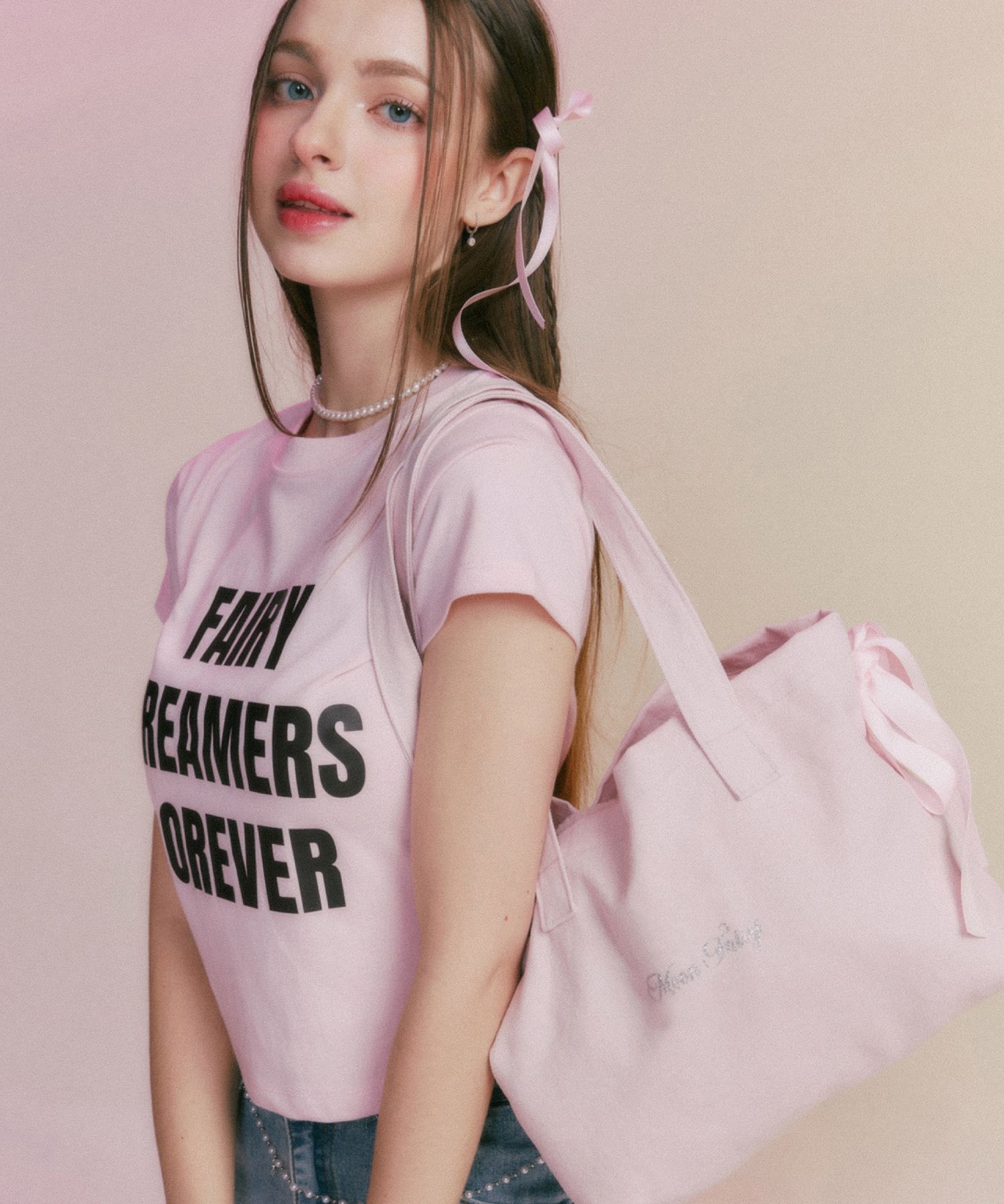 MUSINSA公式 | MOON FAIRY MF Shoe Ribbon Tote Bag-Pink