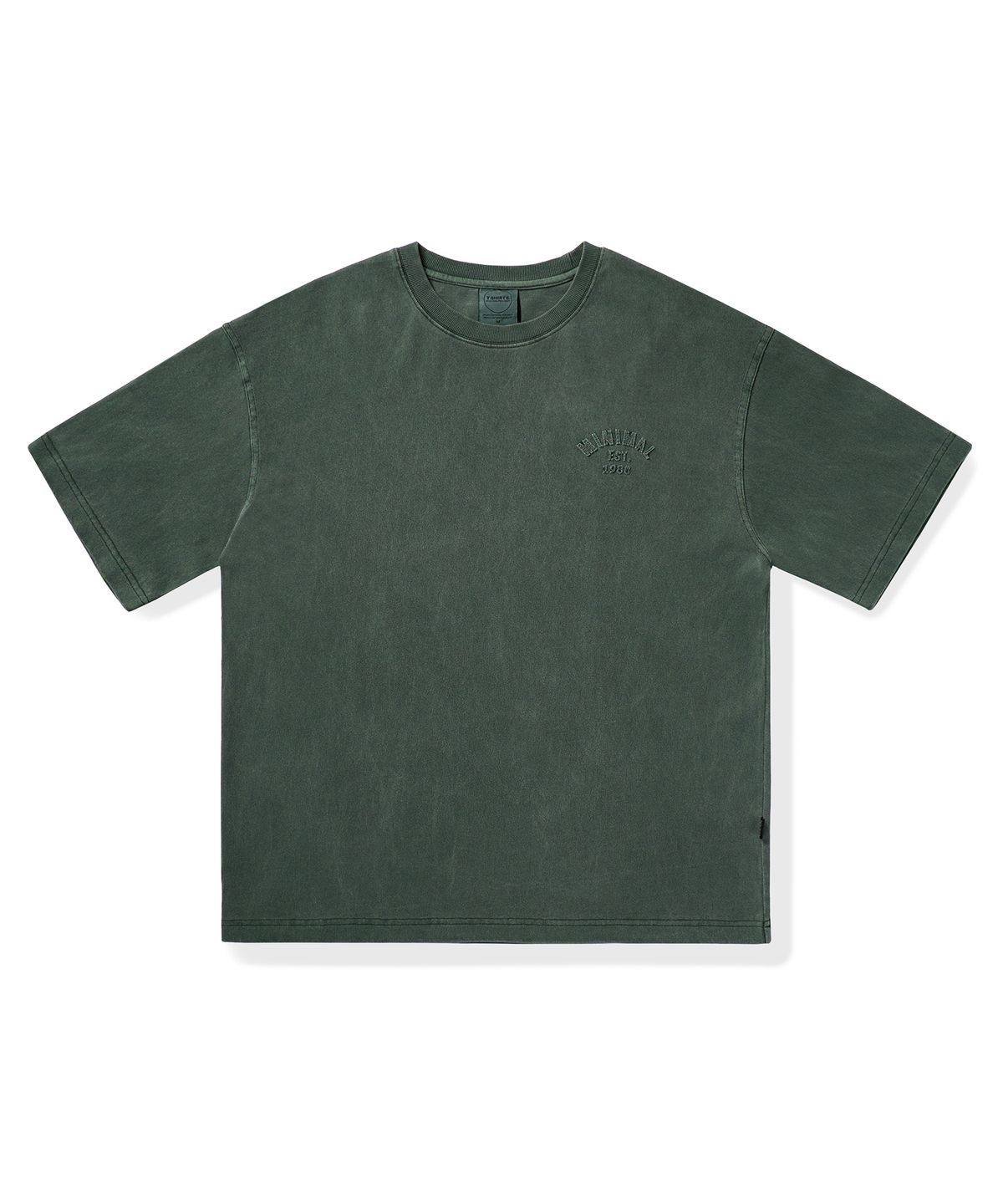 미니멀프로젝트(MINIMALPROJECT) 미니멀 에플리케 아치로고 피그먼트  반팔티셔츠 MST158 [BLUE GREEN]