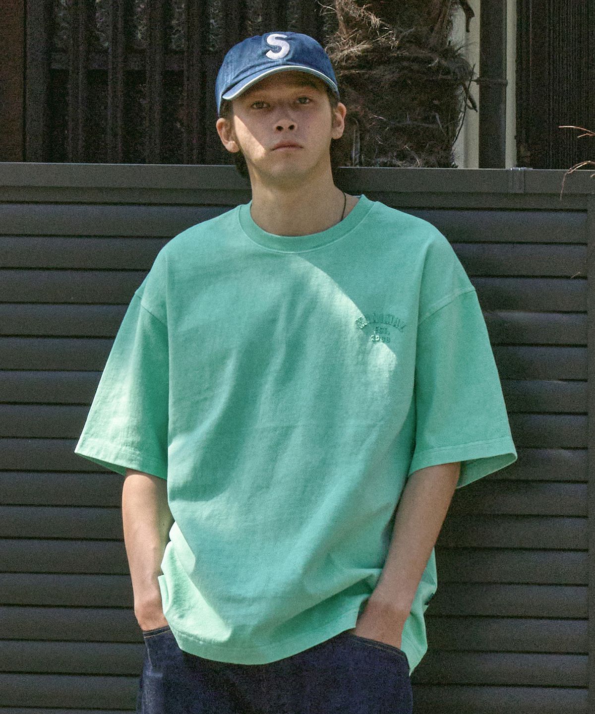 미니멀프로젝트(MINIMALPROJECT) 미니멀 에플리케 아치로고 피그먼트  반팔티셔츠 MST158 [MINT]