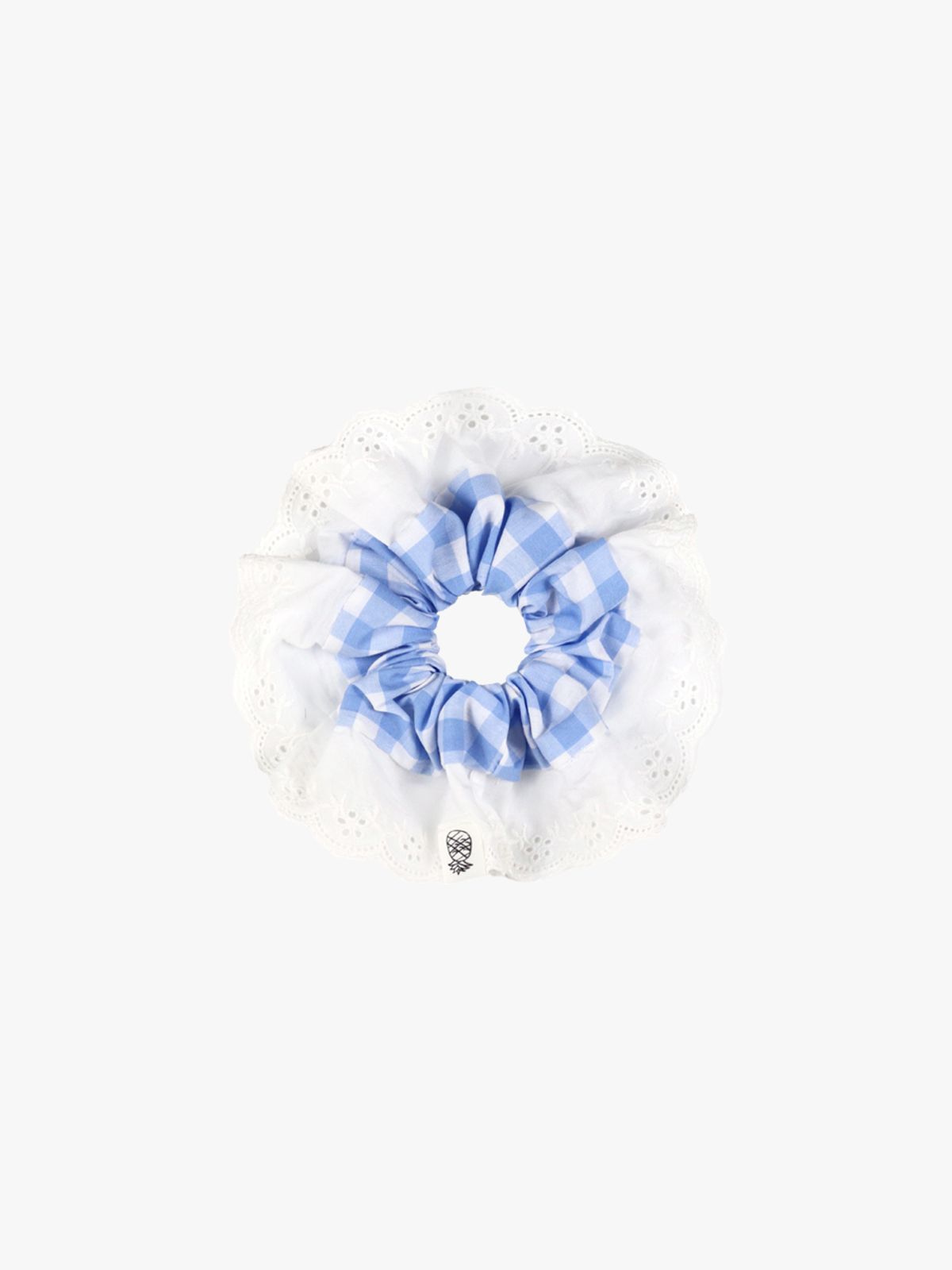 핑크파인애플(PINK PINEAPPLE) CHECK LACE SCRUNCHIE_BLUE