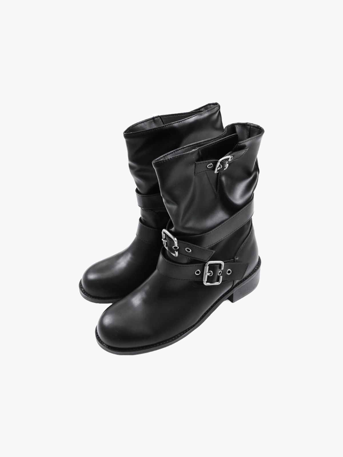 핑크파인애플(PINKPINEAPPLE) BUCKLE MIDDLE BOOTS_BLACK