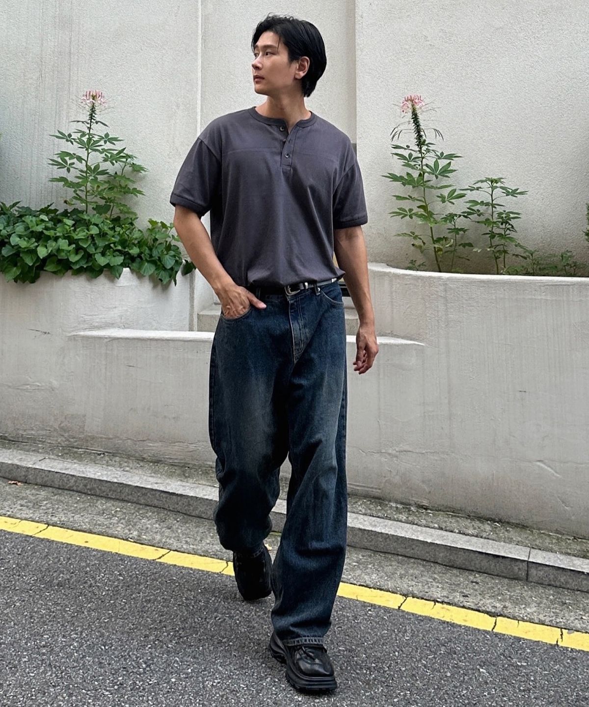 유앤엘씨(UNLC) Cotton Henley Neck Half Sleeve 5color