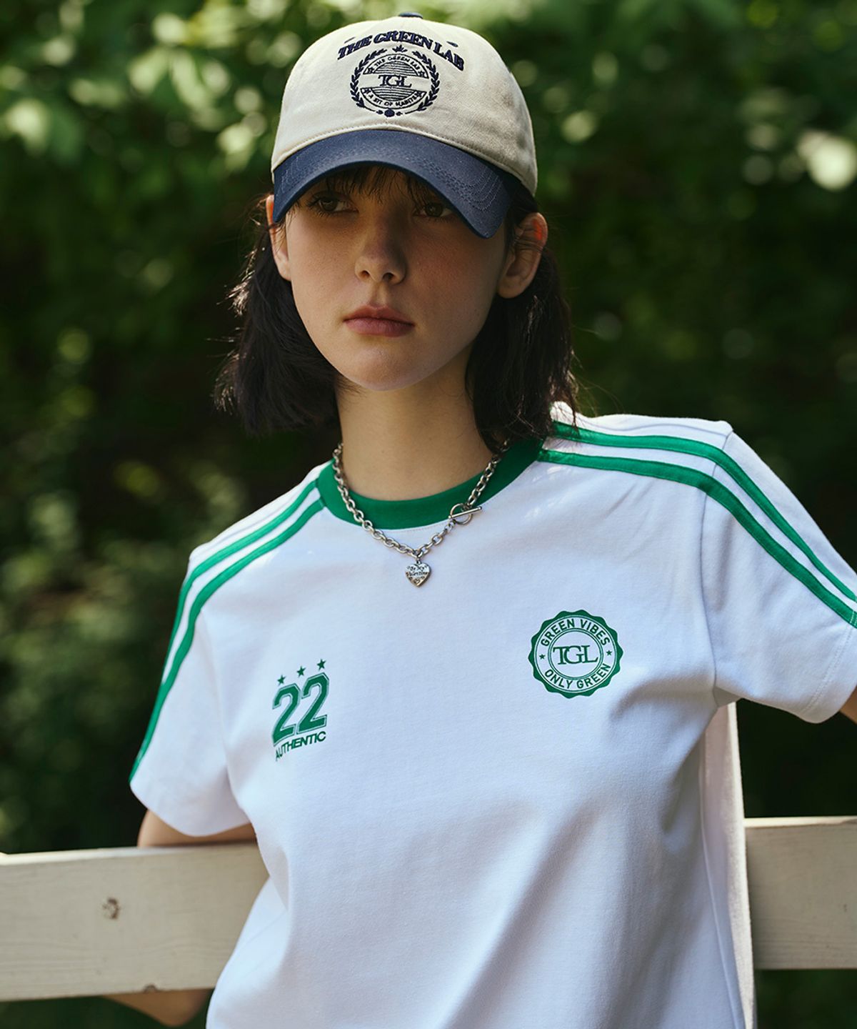 더그린랩(THE GREEN LAB) 사커 풋볼 배색 반팔티셔츠 [화이트-그린]