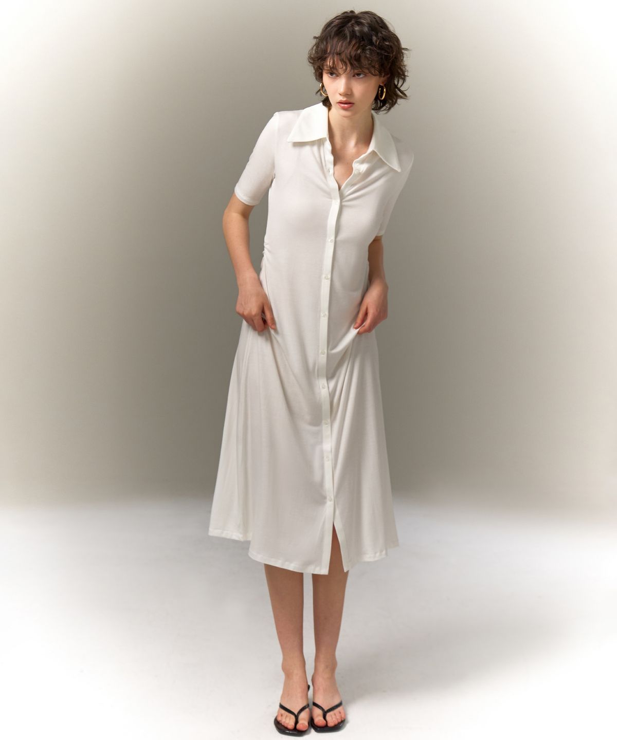 레트흐드레뚜왈(LETTRE DE LE TOILE) Cole button-up midi dress (white)