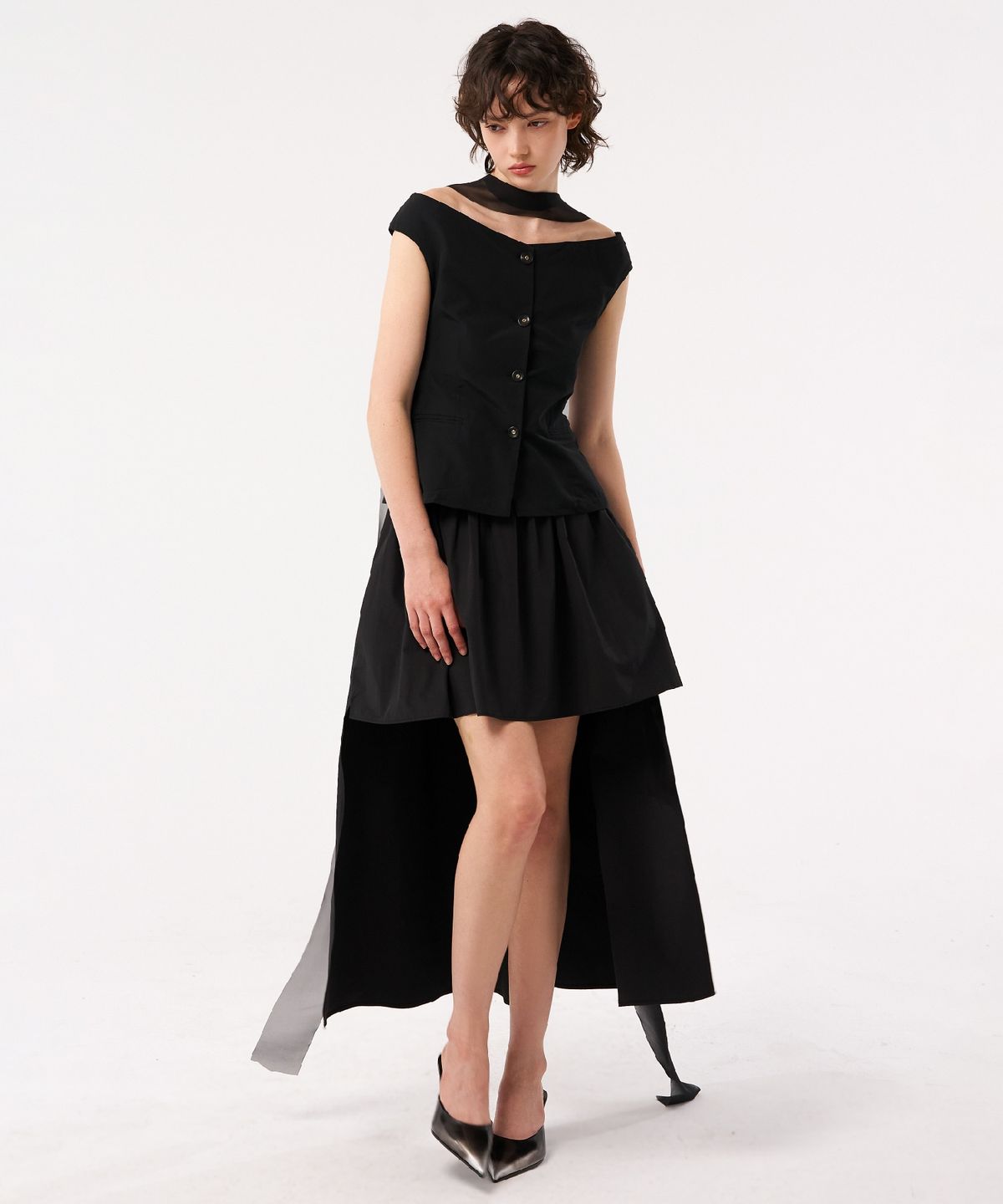 레트흐드레뚜왈(LETTRE DE LE TOILE) Jen gathered midi skirt (black)