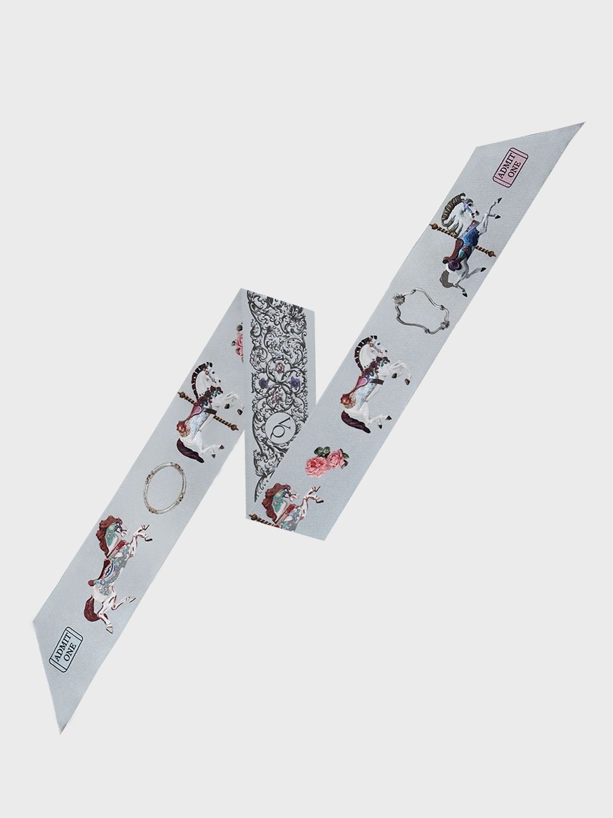 벤앤쿠(VENANDQU) Merry-go-round-Dove Grey Long Twilly Silk Scarf