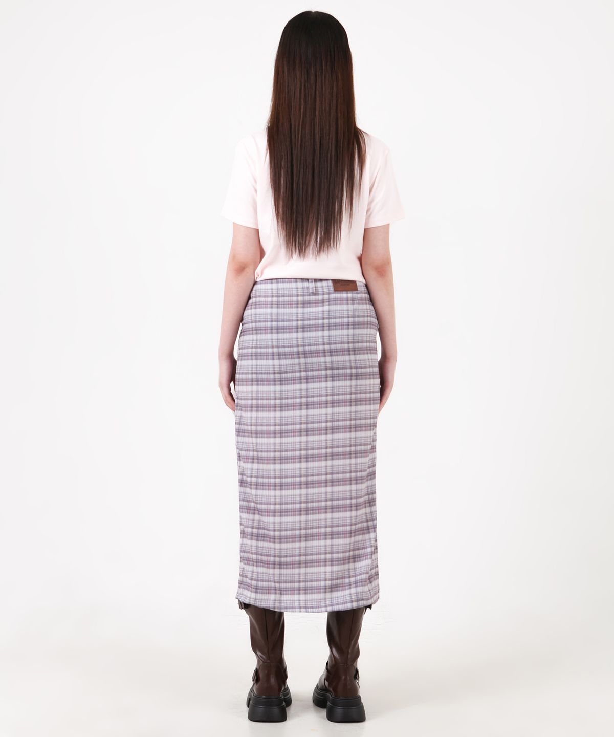 카타르시스(KATHARSIS) 체크 패턴 롱 스커트 레드 ONE SIZE