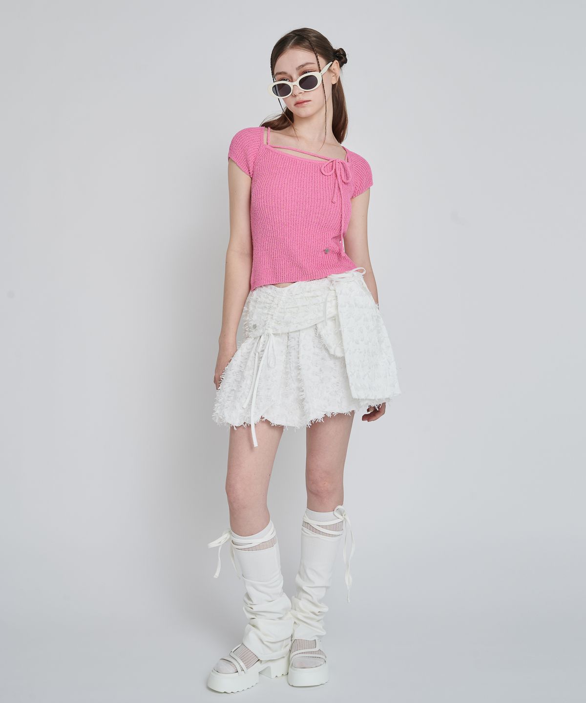 언유주얼 노말(UNUSUALNORMAL) RUPIN 2WAY KNIT TOP_PINK