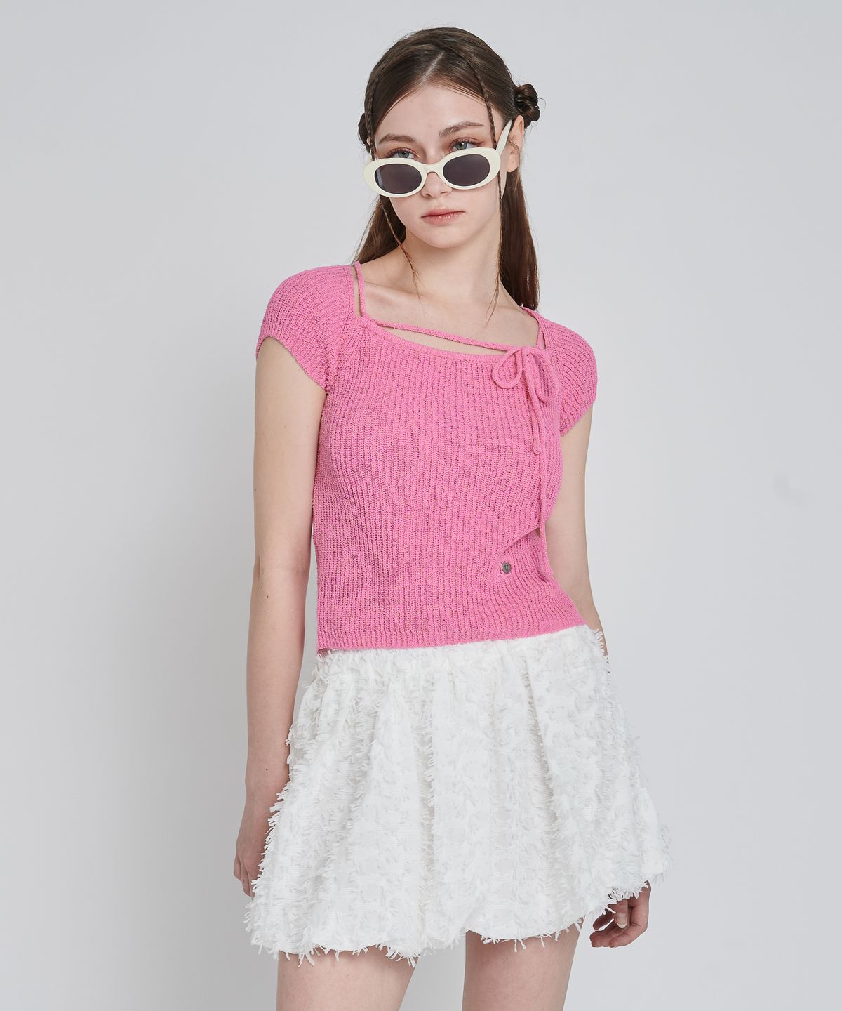 언유주얼 노말(UNUSUALNORMAL) RUPIN 2WAY KNIT TOP_PINK