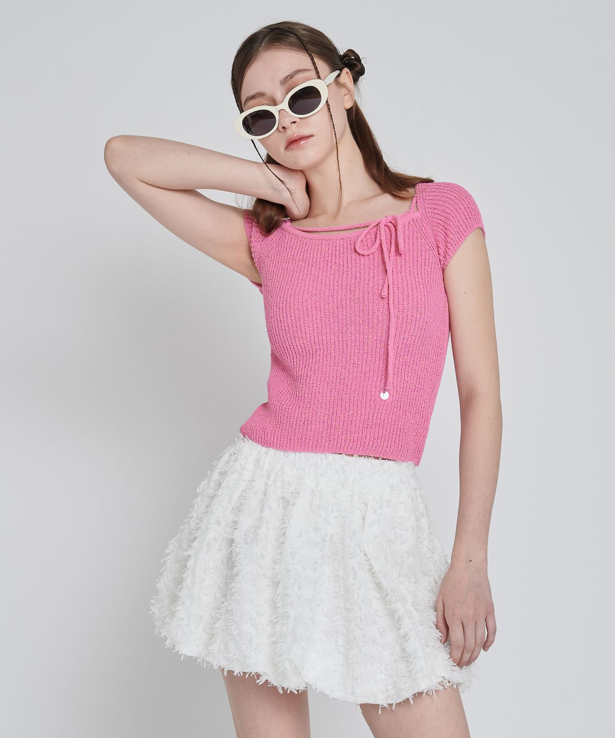 언유주얼 노말(UNUSUALNORMAL) RUPIN 2WAY KNIT TOP_PINK