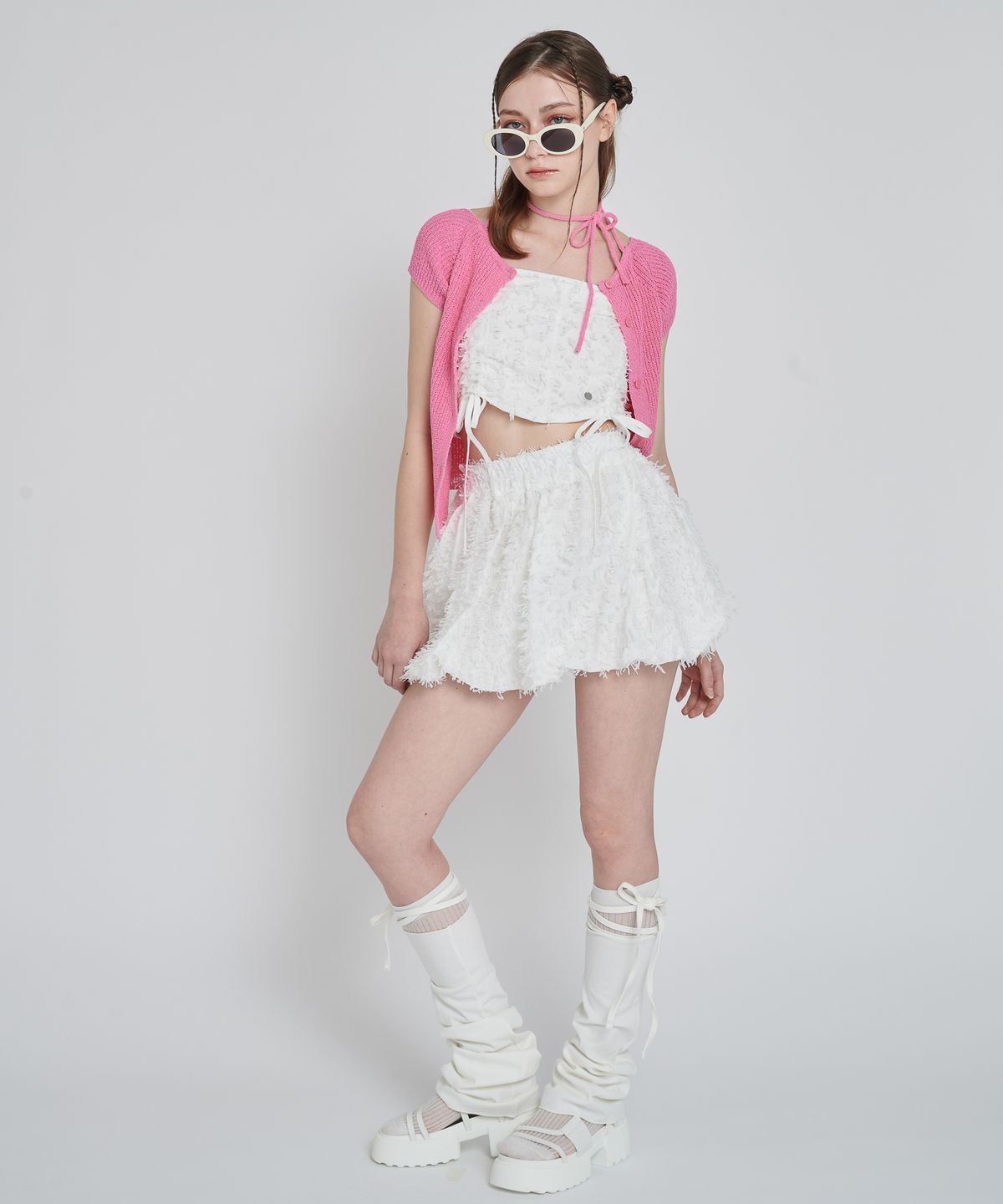 언유주얼 노말(UNUSUALNORMAL) RUPIN 2WAY KNIT TOP_PINK