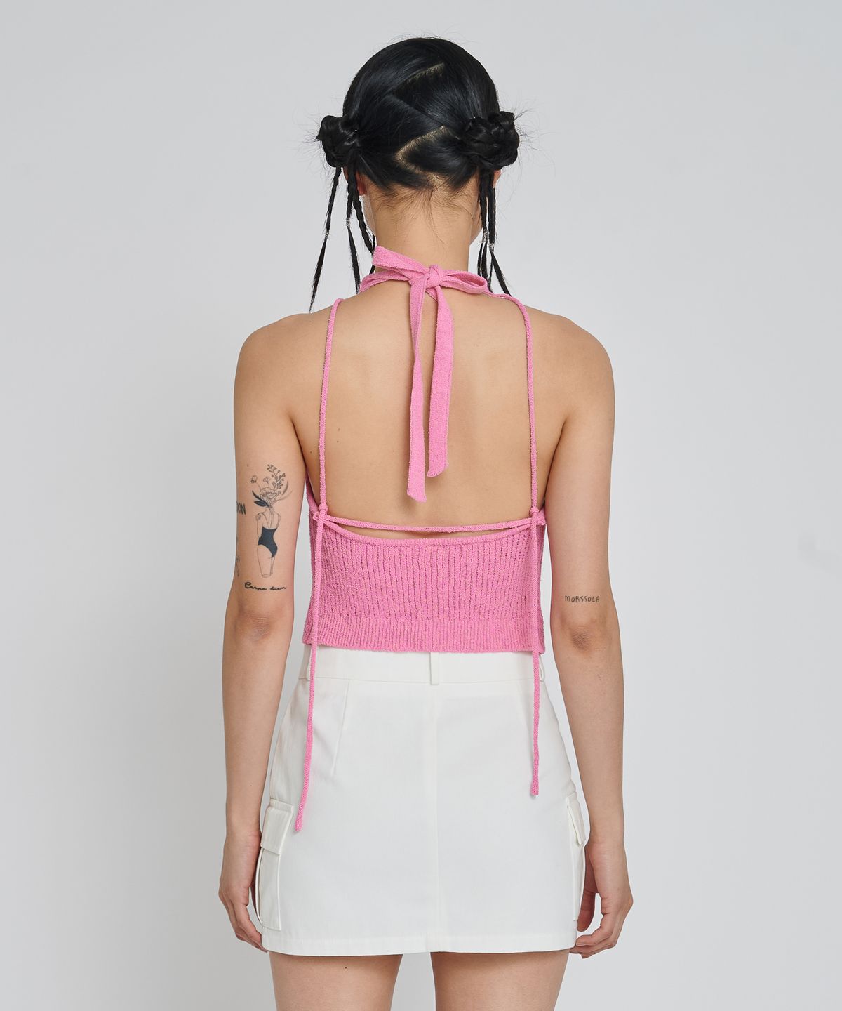 언유주얼 노말(UNUSUALNORMAL) BOOKLE HALTER KNIT TOP_PINK