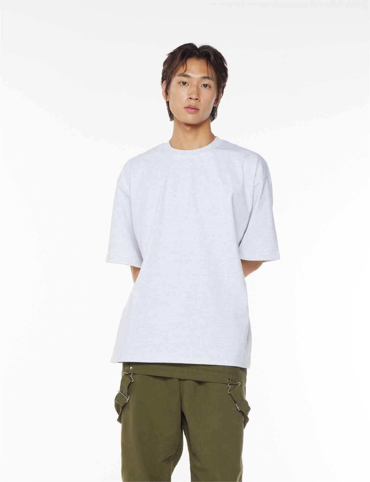 더스토리(THESTORI) [21.7oz / 8수] 심플 헤비 오버핏 반팔티 (화이트 멜란지)