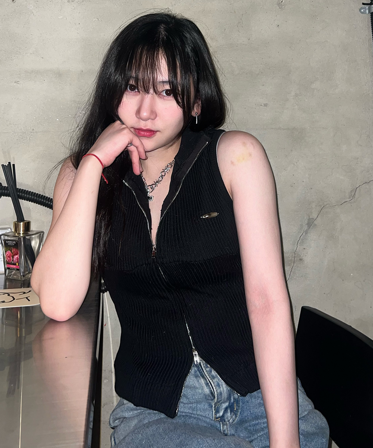 에프디알(FDR) Law Guage Rib Zip Up Sleeveless Black