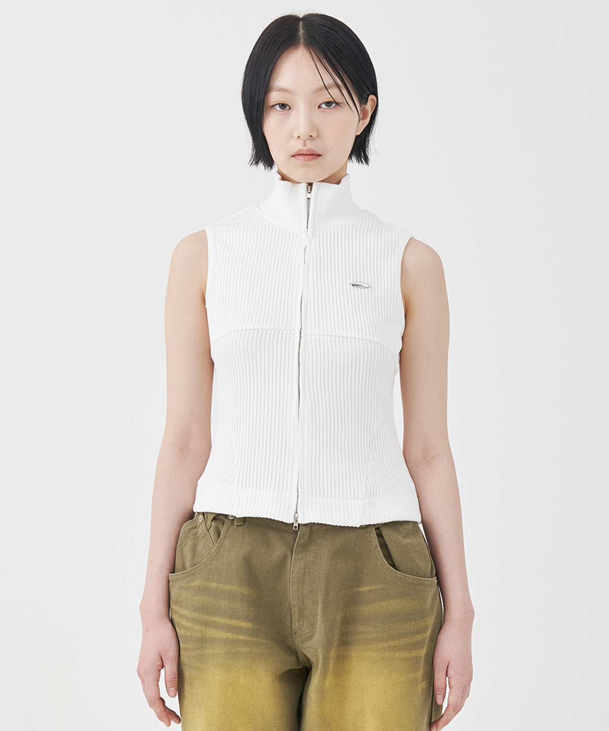 에프디알(FDR) Law Guage Rib Zip Up Sleeveless Cream