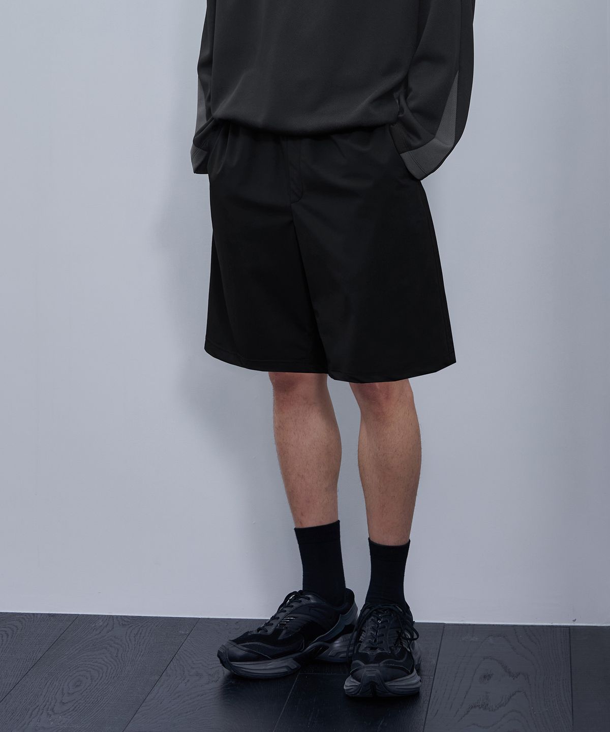 드로우핏(DRAW FIT) [패션플래닛X드로우핏] 쿨링 릴렉스드 하프 밴딩 팬츠 [BLACK]