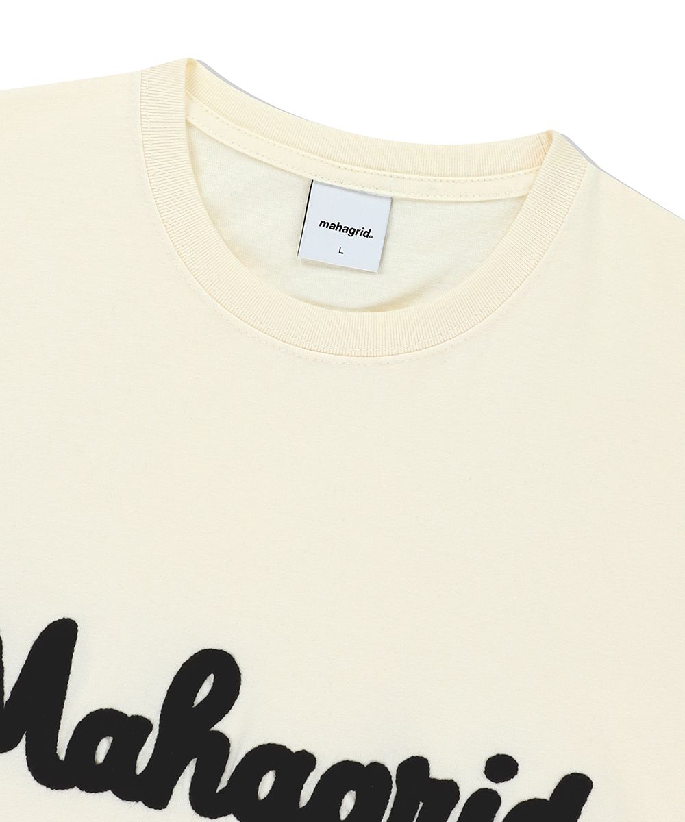 MUSINSA | MAHAGRID CURLY LOGO CHAIN STITCH TEE CREAM