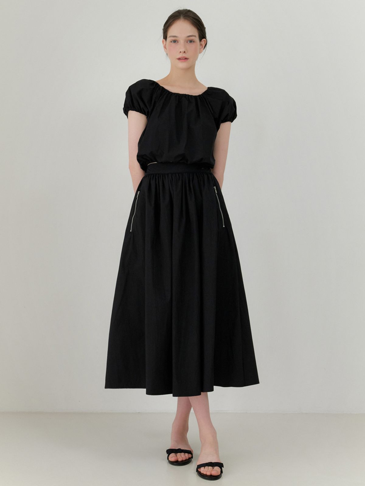 리엘(RE L) Roof shirring skirt (black)