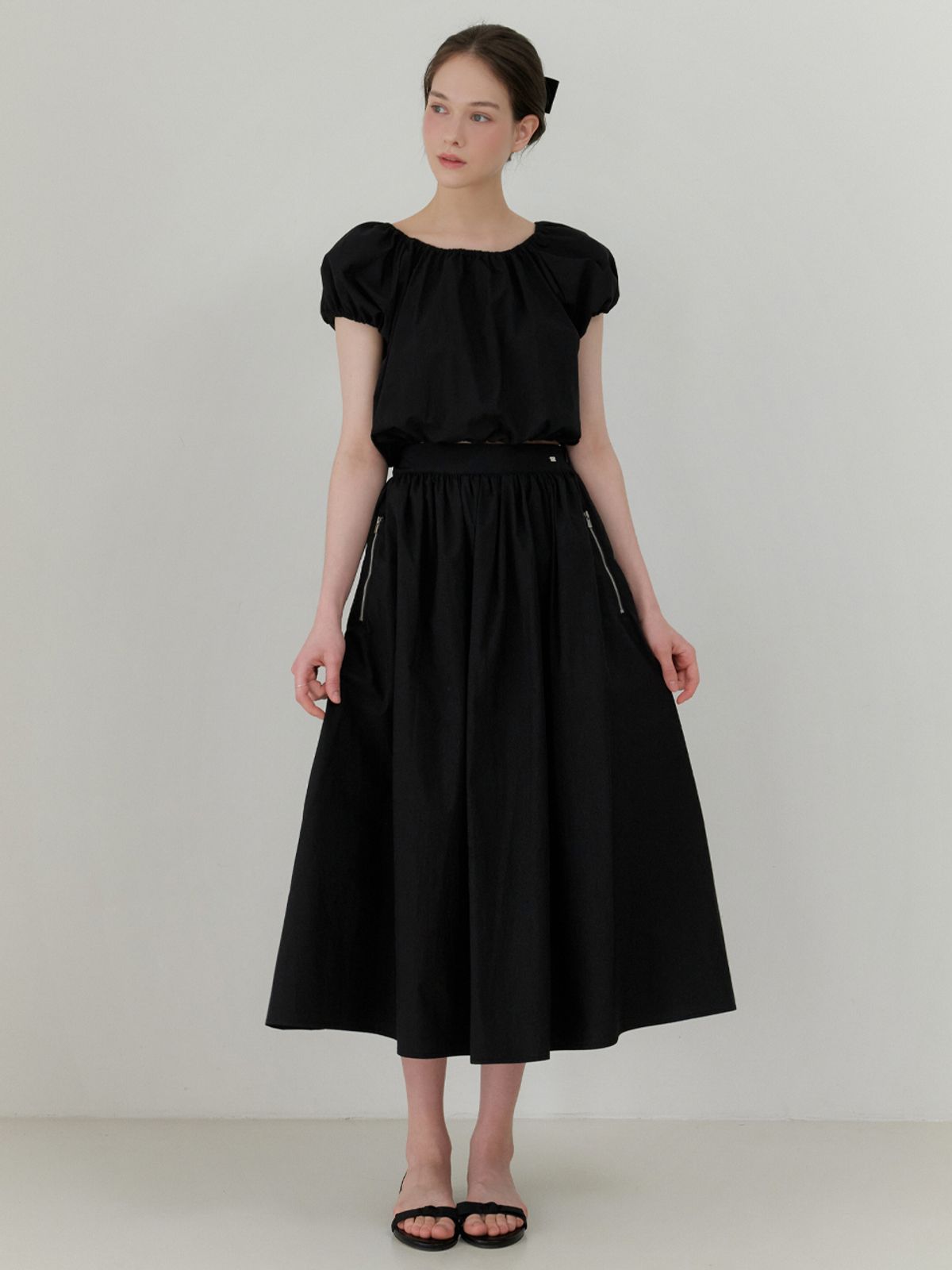 리엘(RE L) Roof shirring skirt (black)