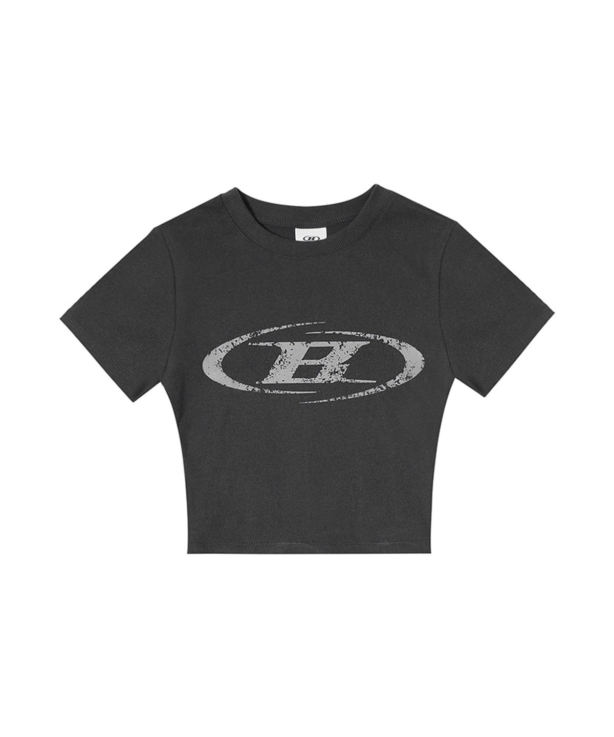 본투윈(BORN TO WIN) CRACK B PIGMENT CROP T-SHIRTS [CHARCOAL]