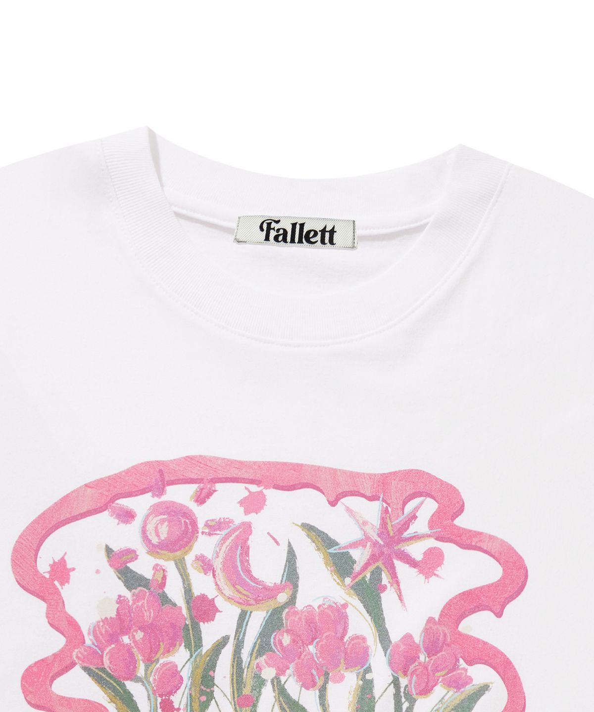 팔렛(FALLETT) 브러쉬 로고 플라워 반팔티 화이트