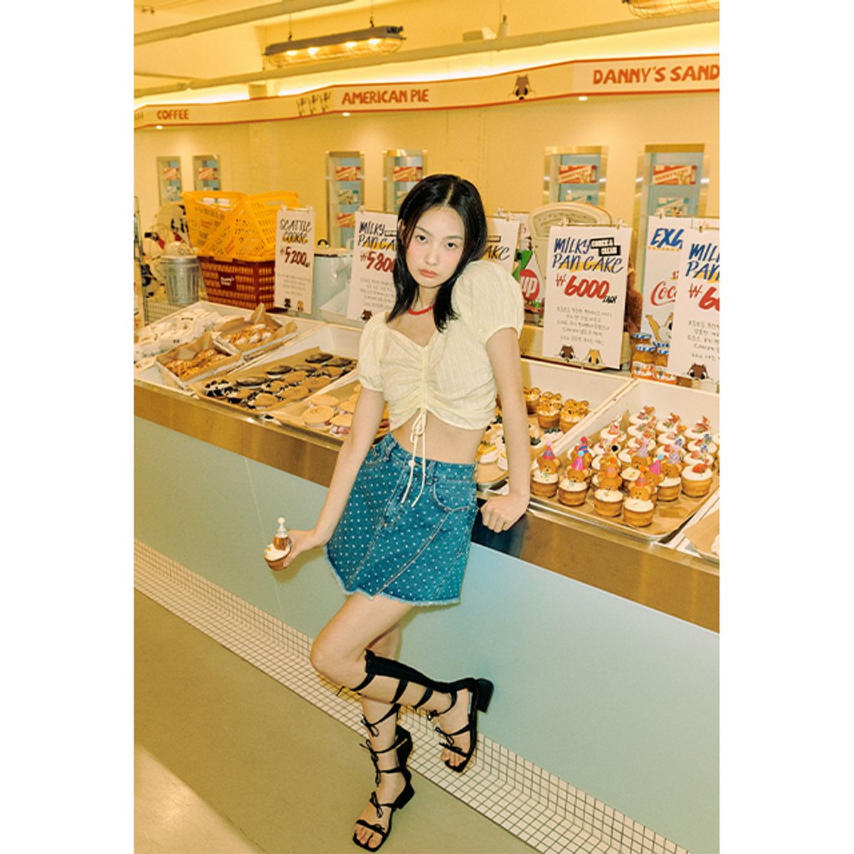 랩(LAP) 스몰하트 데끼 데님 치마바지 AQ2DP467